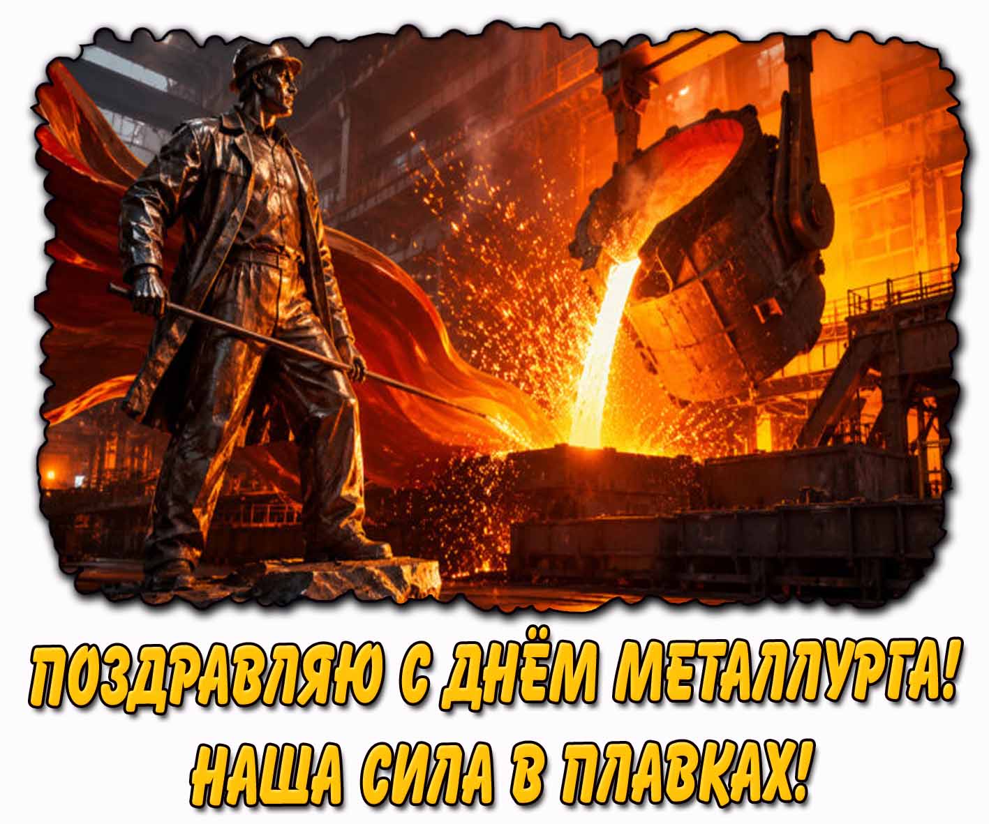 Картинка «Поздравляю с днём металлурга! Наша сила в плавках!»