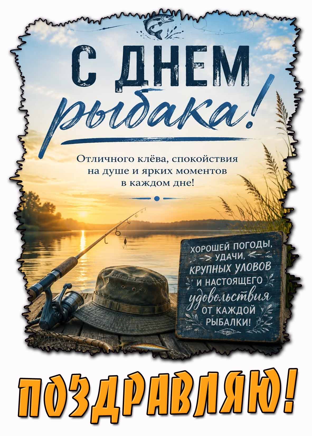 Картинка "С днём рыбака! Отличного клёва, спокойствия на душе и ярких моментов в каждом дне! Поздравляю!"
