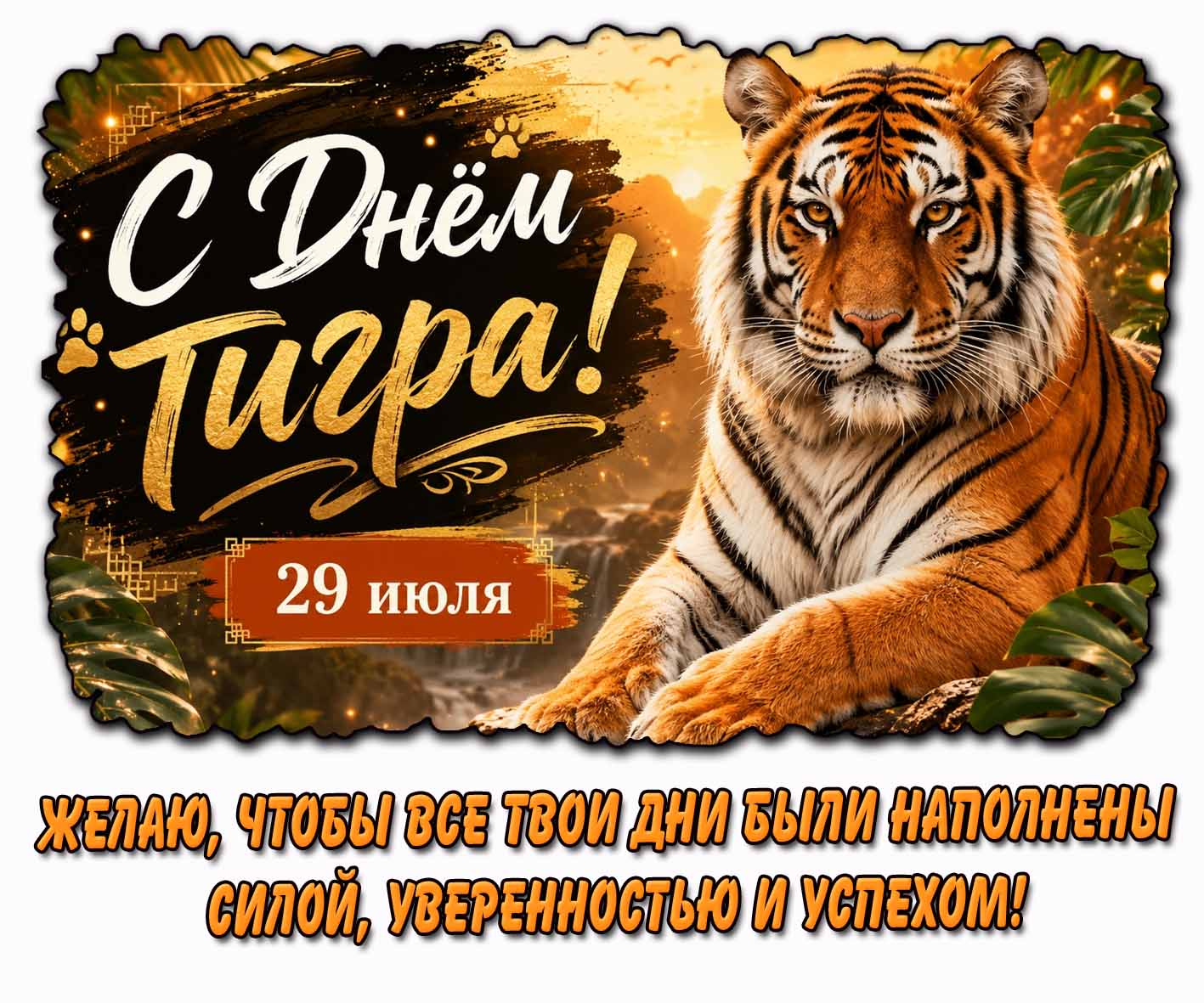 Картинка "С днём тигра! Желаю, чтобы все твои дни были наполнены силой, уверенностью и успехом!" - 29 июля