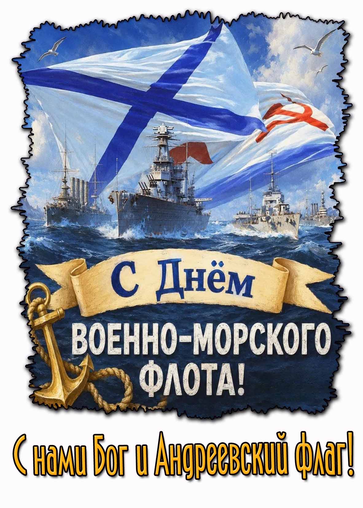 Картинка "С днём Военно-морского флота! С нами Бог и Андреевский флаг!"