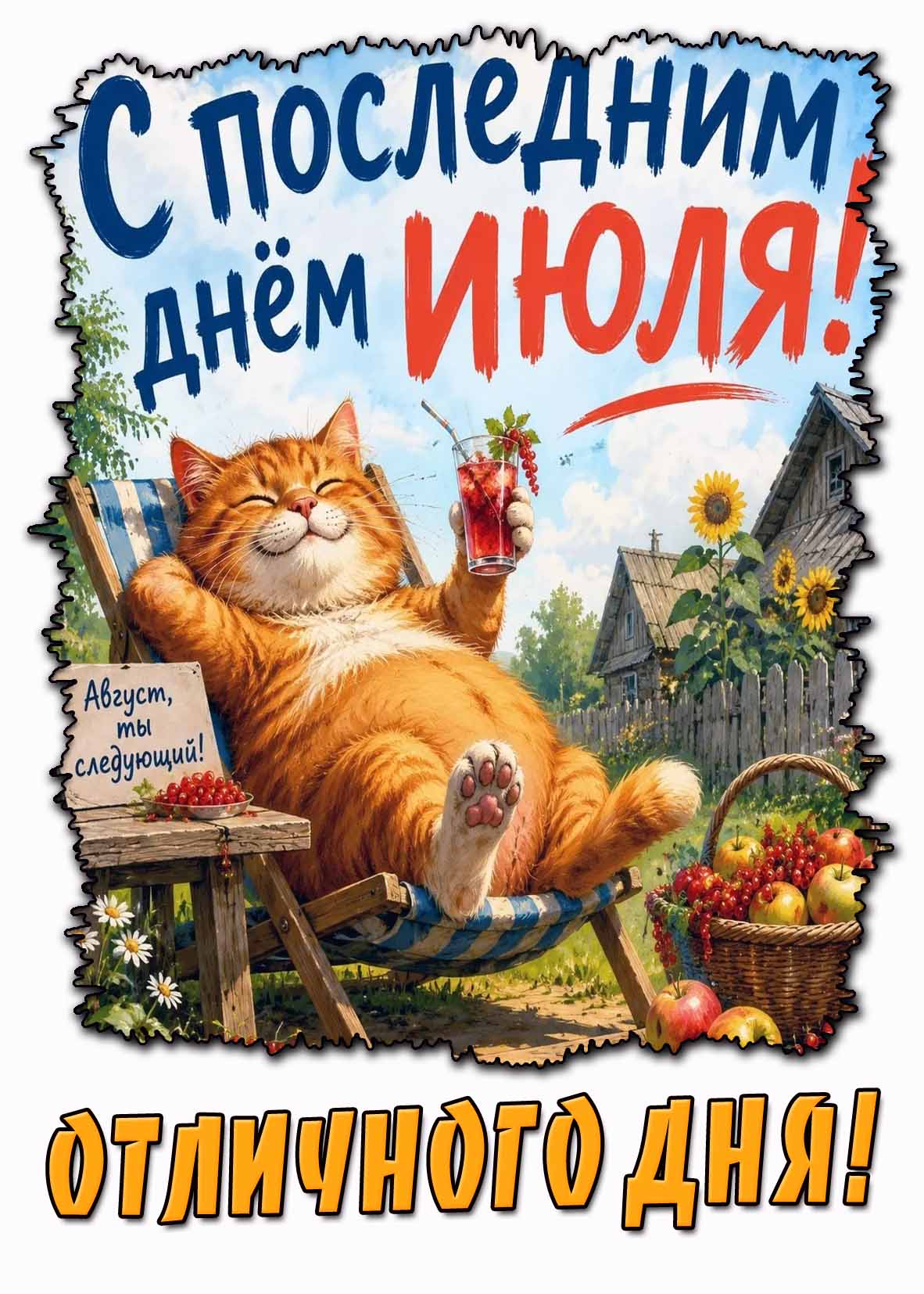 Картинка "С последним днём июля! Отличного дня! Август, ты следующий!"