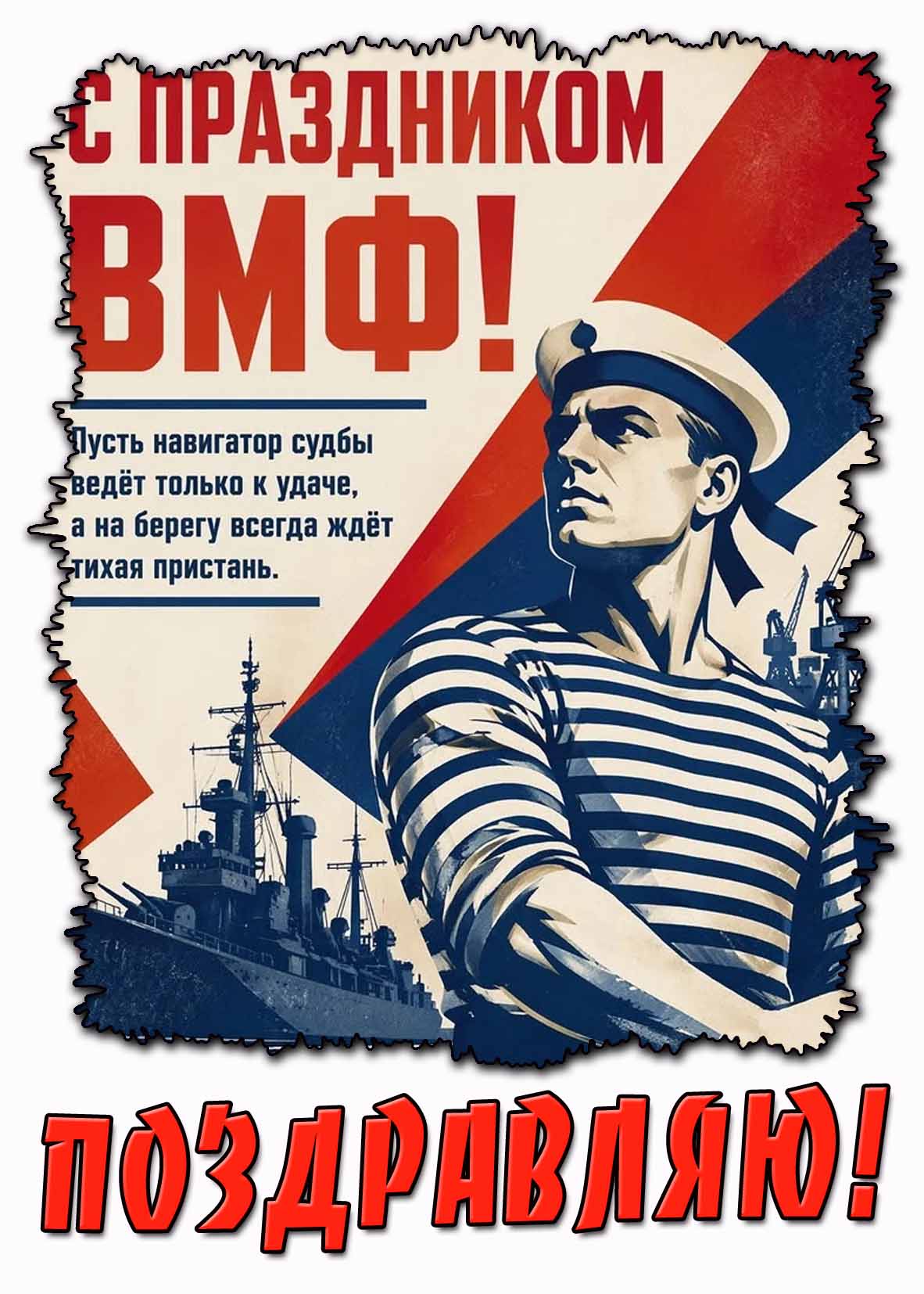 Картинка "С праздником ВМФ! Пусть навигатор судьбы ведёт только к удаче, а на берегу всегда ждёт тихая пристань! Поздравляю!"