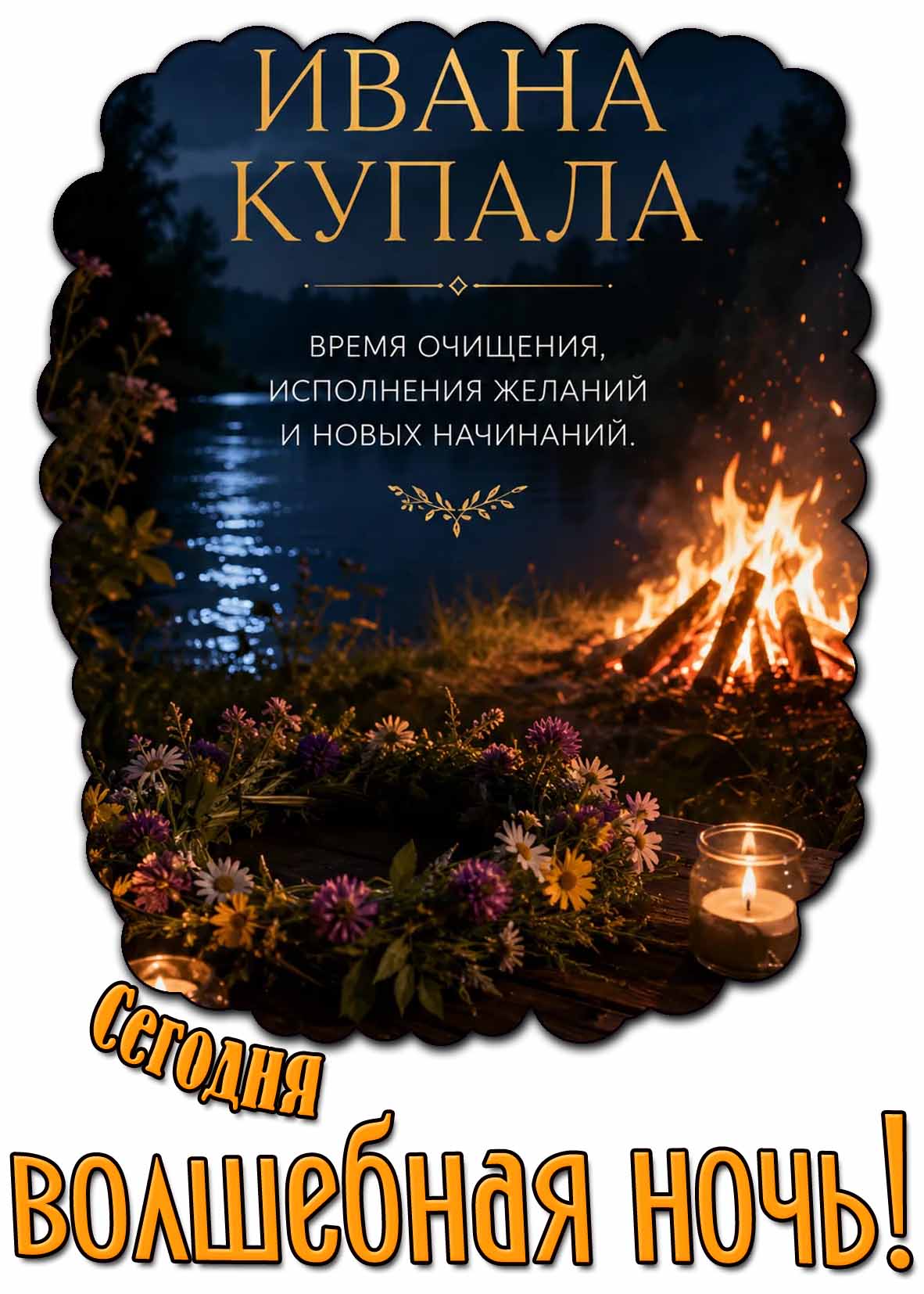 Картинка "Сегодня волшебная ночь - Ивана Купала! Время очищения, исполнения желаний и новых начинаний!"