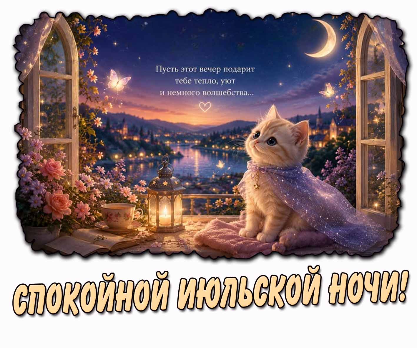 Картинка Спокойной июльской ночи! Пусть этот вечер подарит тебе тепло, уют и немного волшебства...