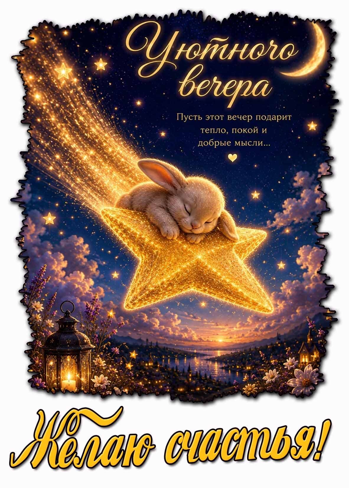 Картинка Уютного вечера! Пусть этот вечер подарит тепло, покой и добрые мысли... Желаю счастья!