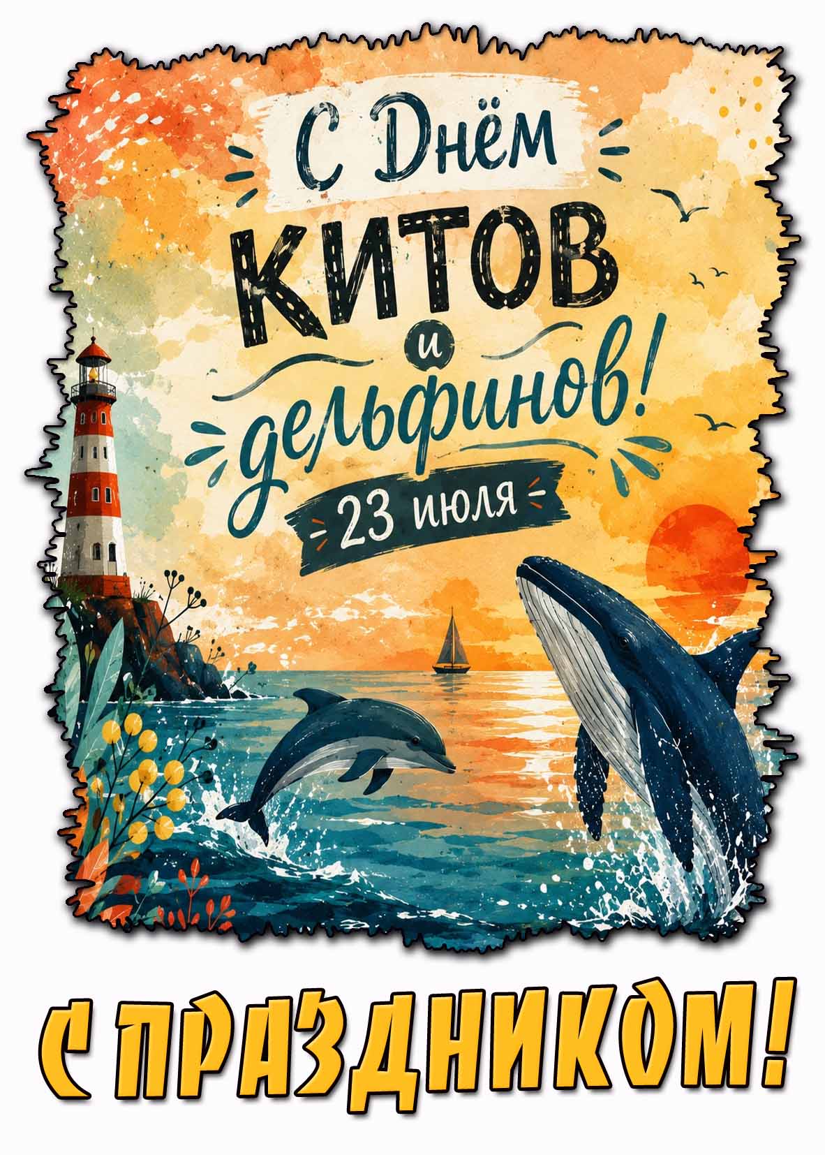 Красивая картинка "С днём китов и дельфинов! С праздником!" - 23 июля