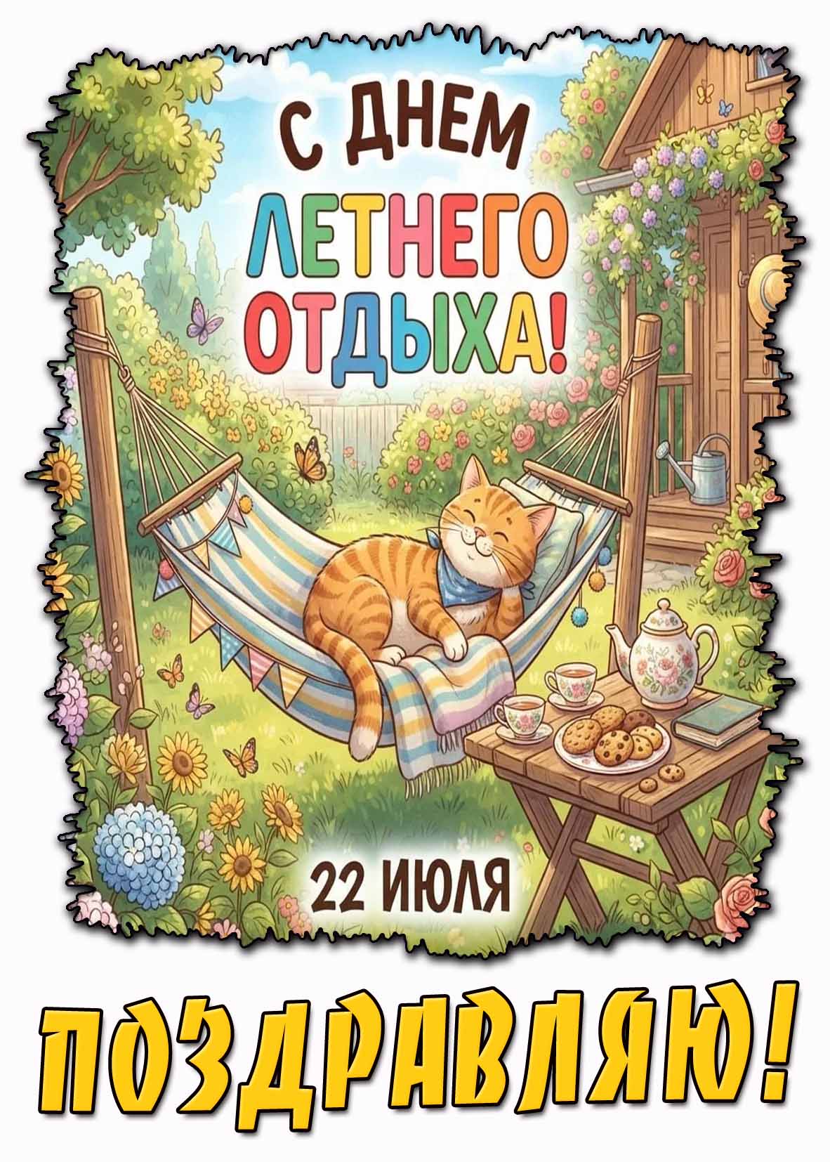 Красивая картинка "С днём летнего отдыха! Поздравляю!" - 22 июля