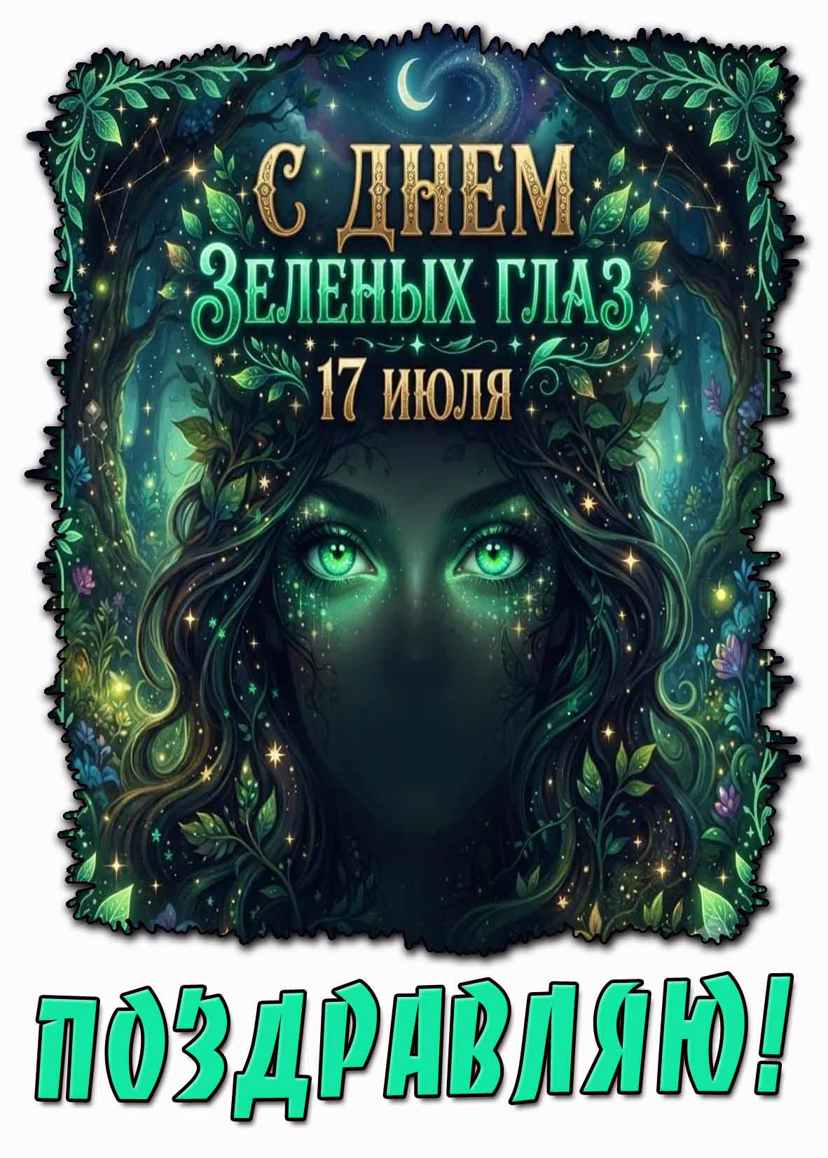 Красивая картинка "С днём зелёных глаз! Поздравляю!" - 17 июля