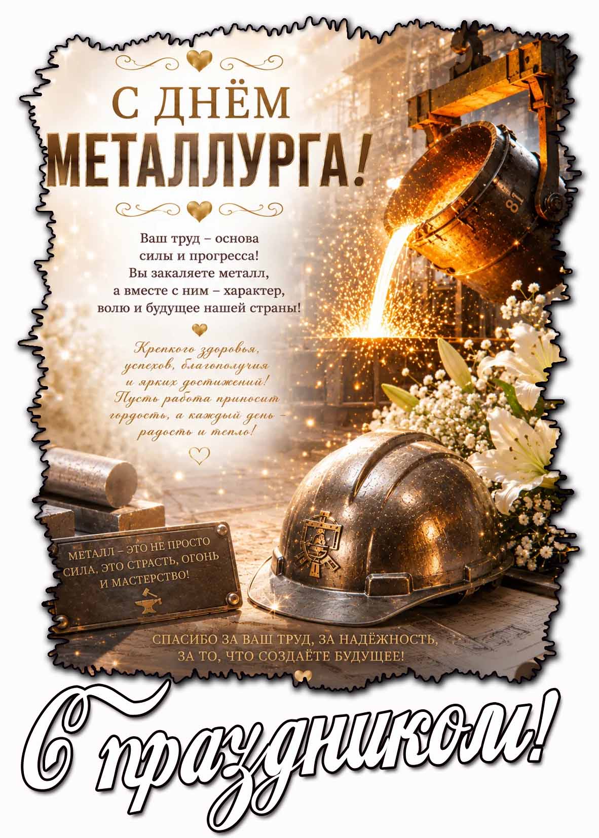 Красивая картинка с пожеланиями на день металлурга! С праздником!
