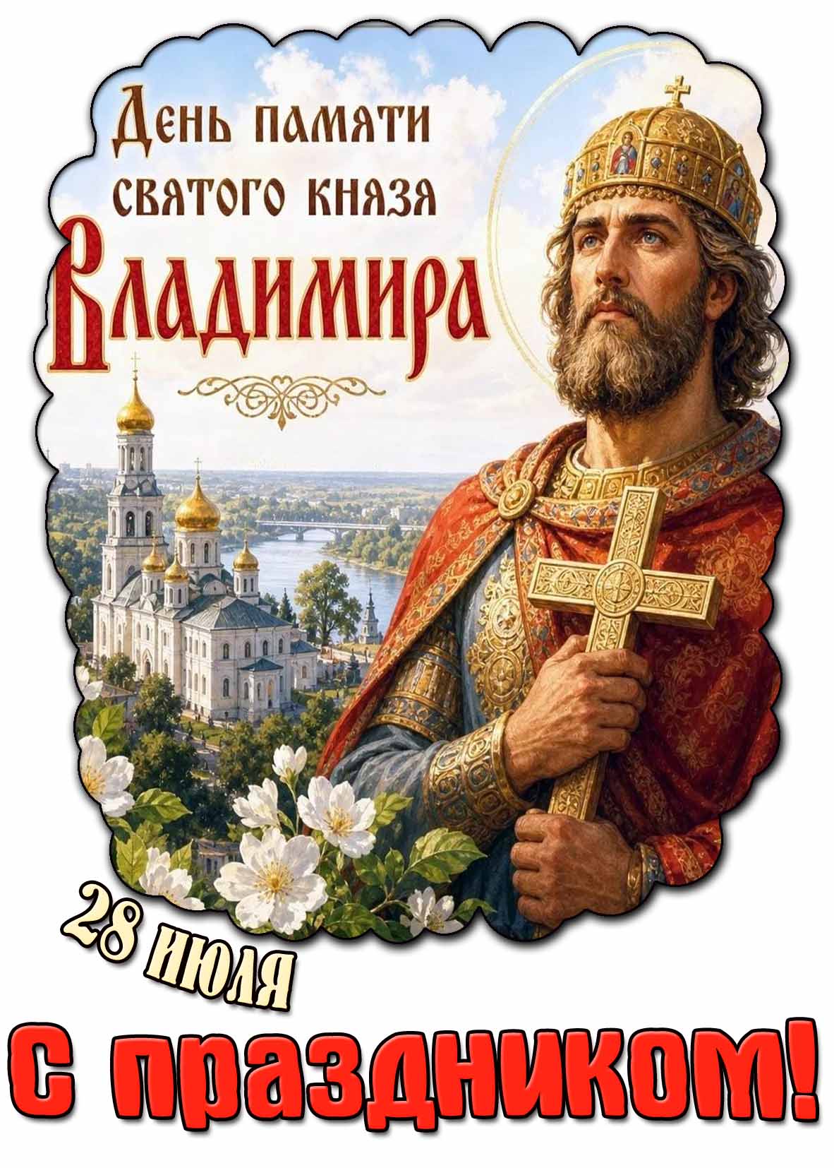 Красивая открытка 28 июля - день памяти святого князя Владимира! С праздником!