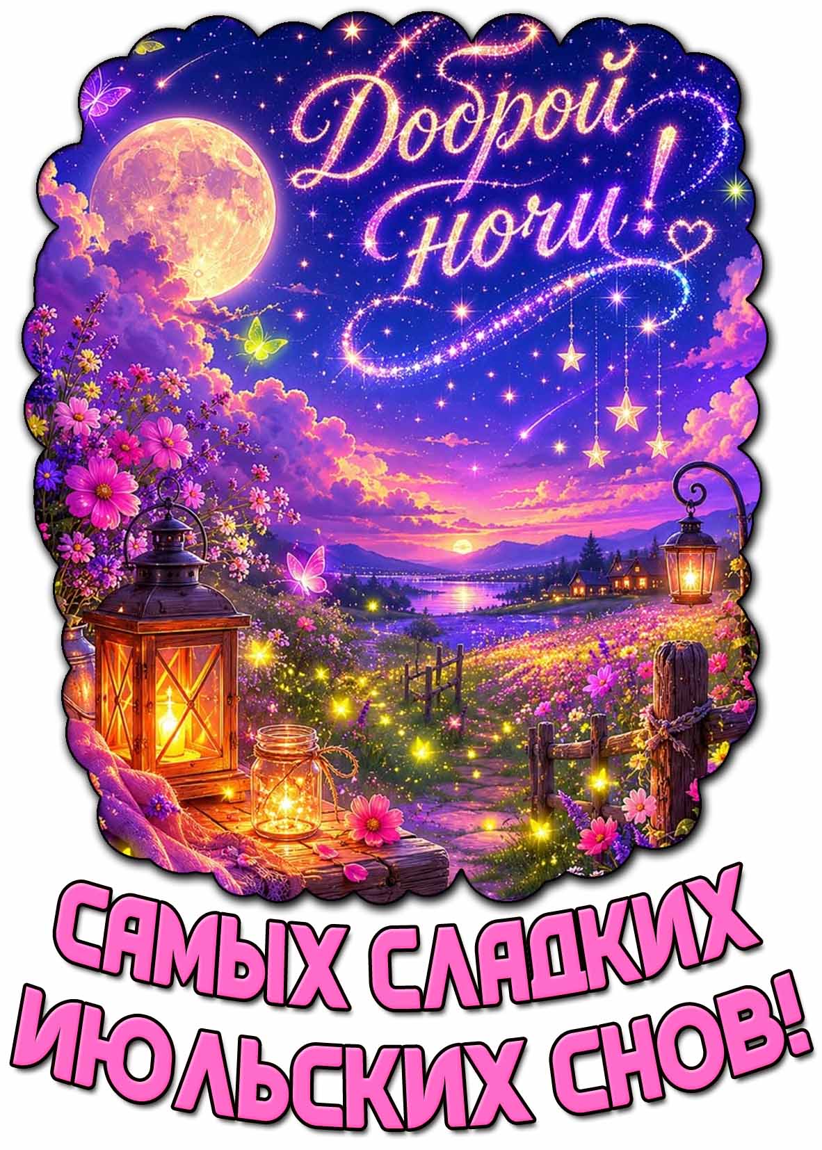 Красивая открытка "Доброй ночи! Самых сладких июльских снов!"
