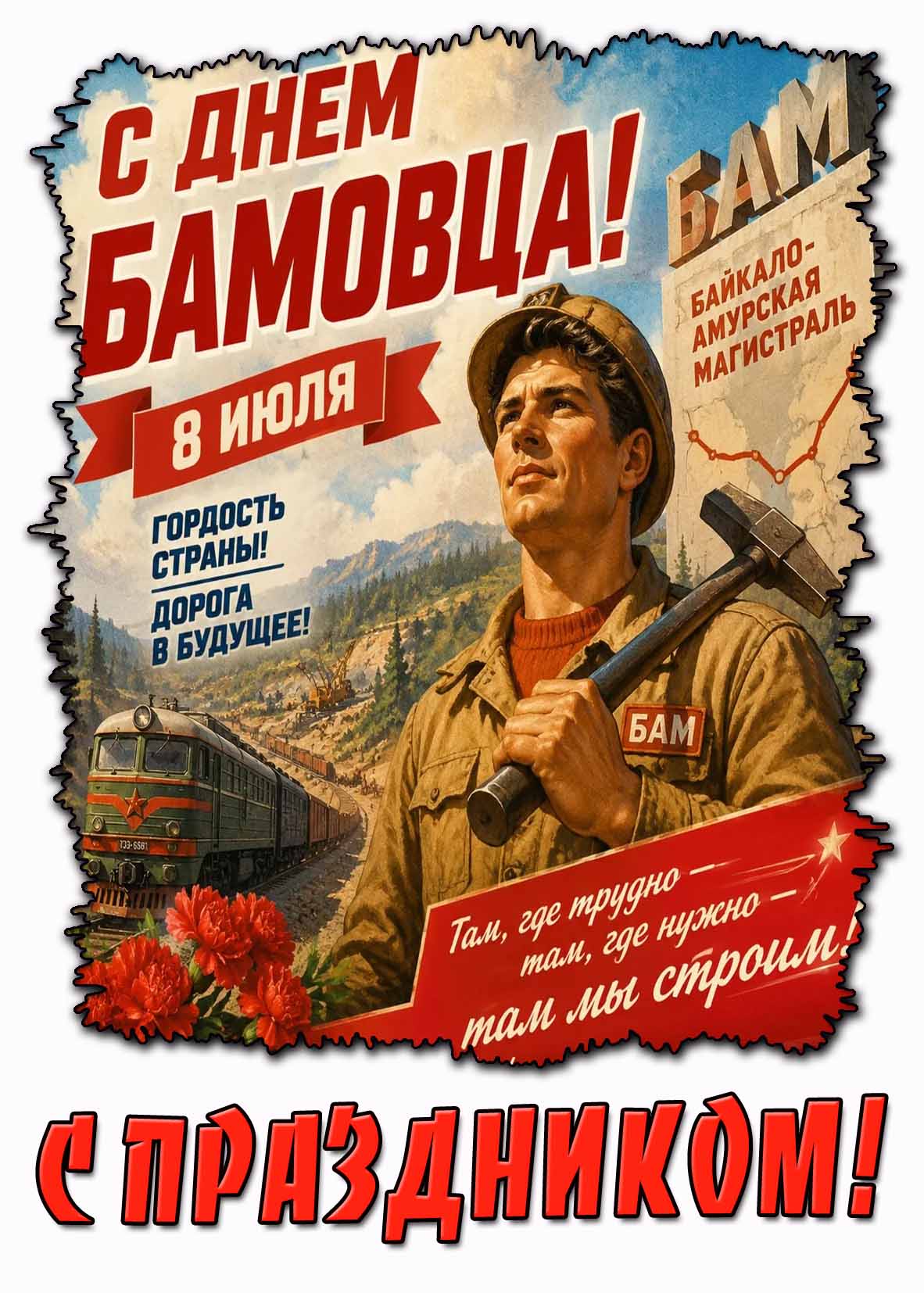 Красивая открытка "С днём БАМомца! С праздником!" - 8 июля