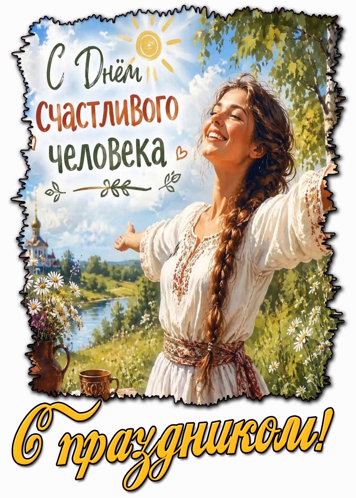 Красивая открытка "С днём счастливого человека! С праздником!"