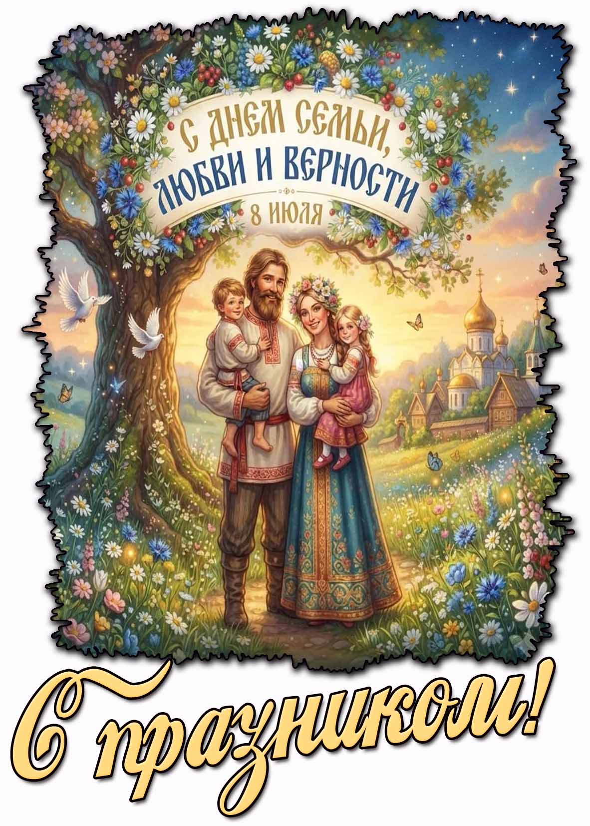 Красивая открытка "С днём семьи, любви и верности! С праздником!" - 8 июля