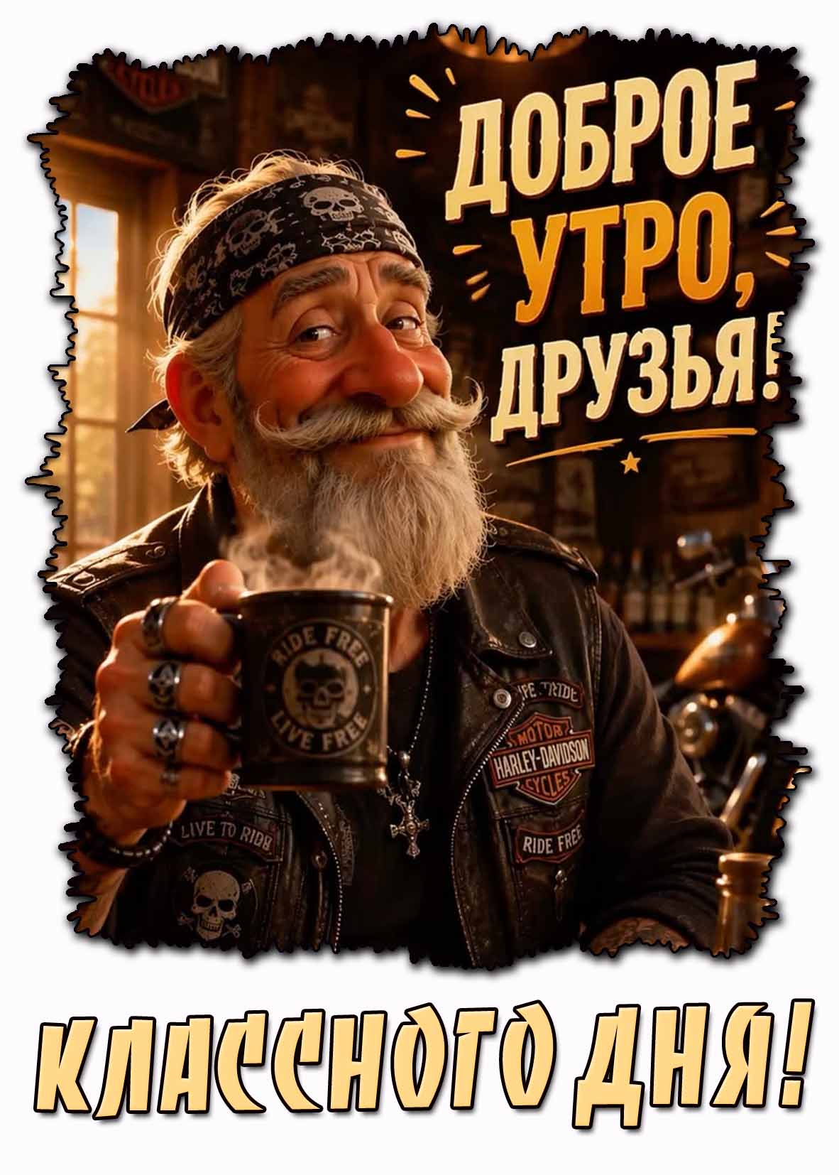 Крутая открытка "Доброе утро, друзья! Классного дня!"