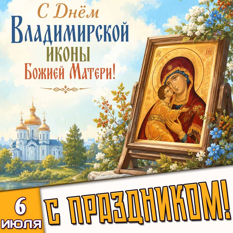 Летняя картинка 6 июля - С днём Владимирской иконы Божией Матери! С праздником!