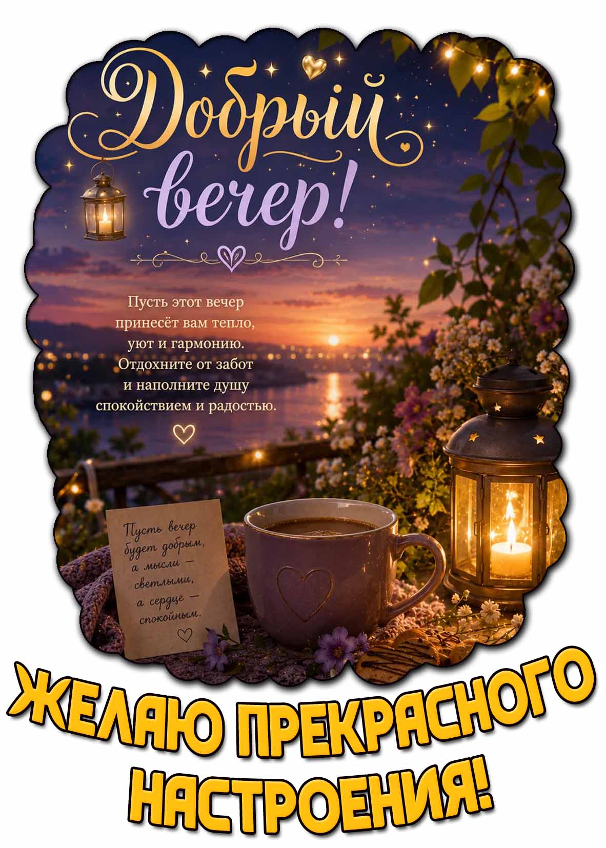 Летняя открытка "Добрый вечер! Желаю прекрасного настроения!"