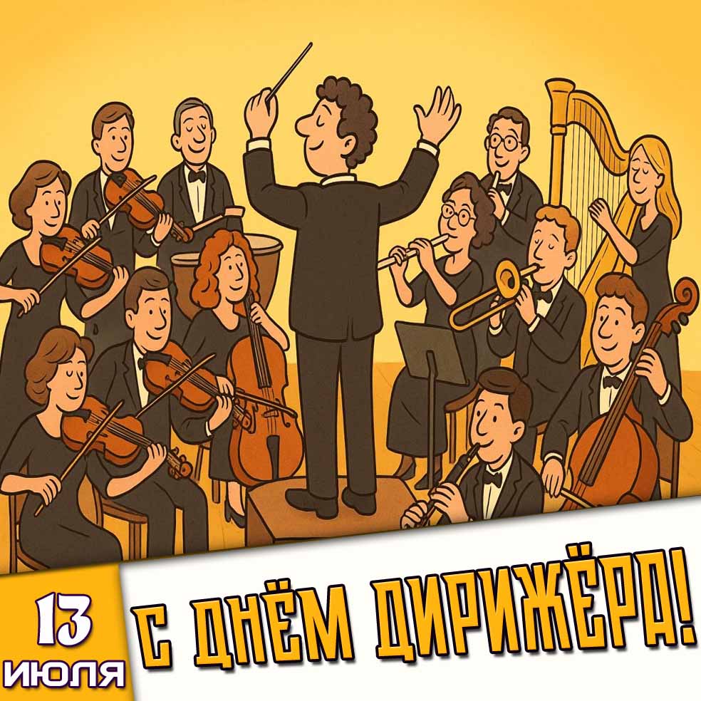 Прикольная открытка 13 июля - с днём дирижёра!