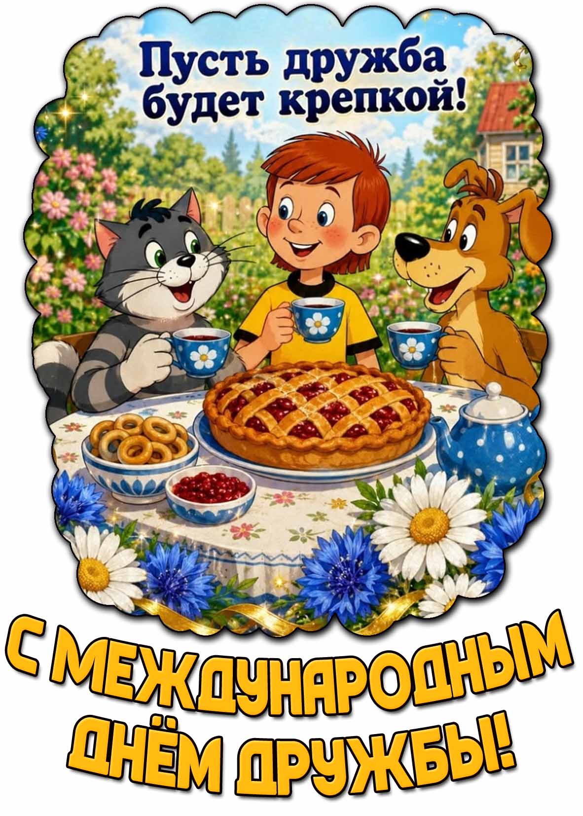 Мультяшная картинка "С Международным днём дружбы! Пусть дружба будет крепкой!"