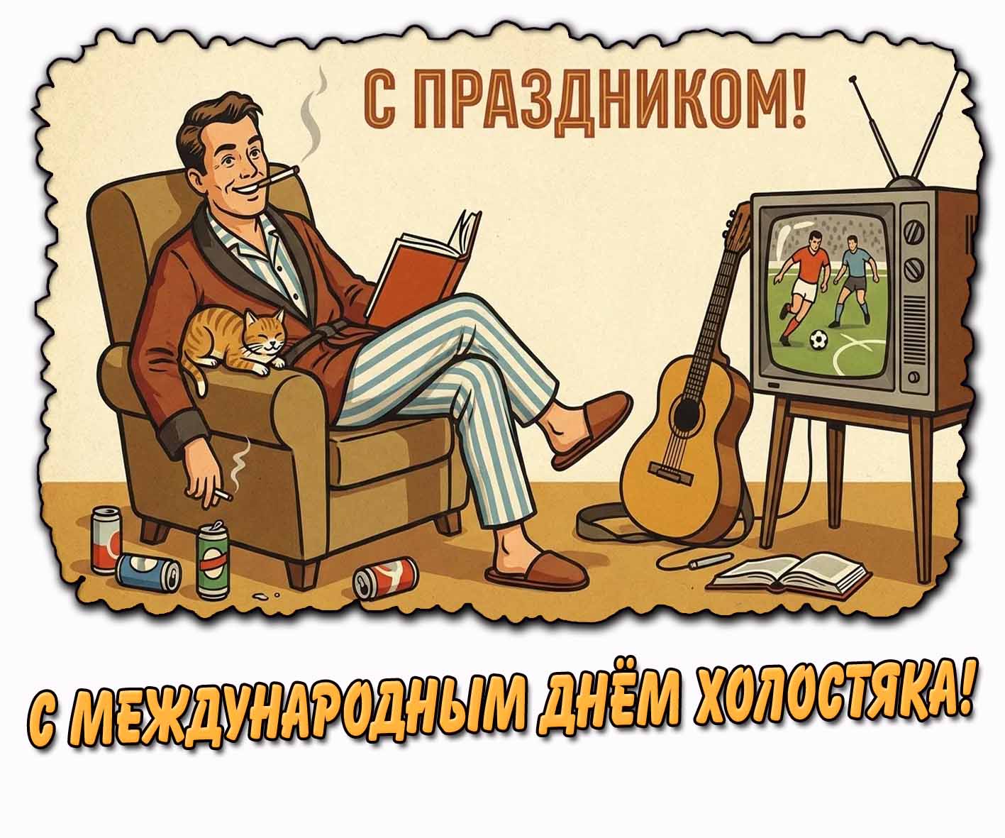 Стильная открытка "С Международным днём холостяка! С праздником!"