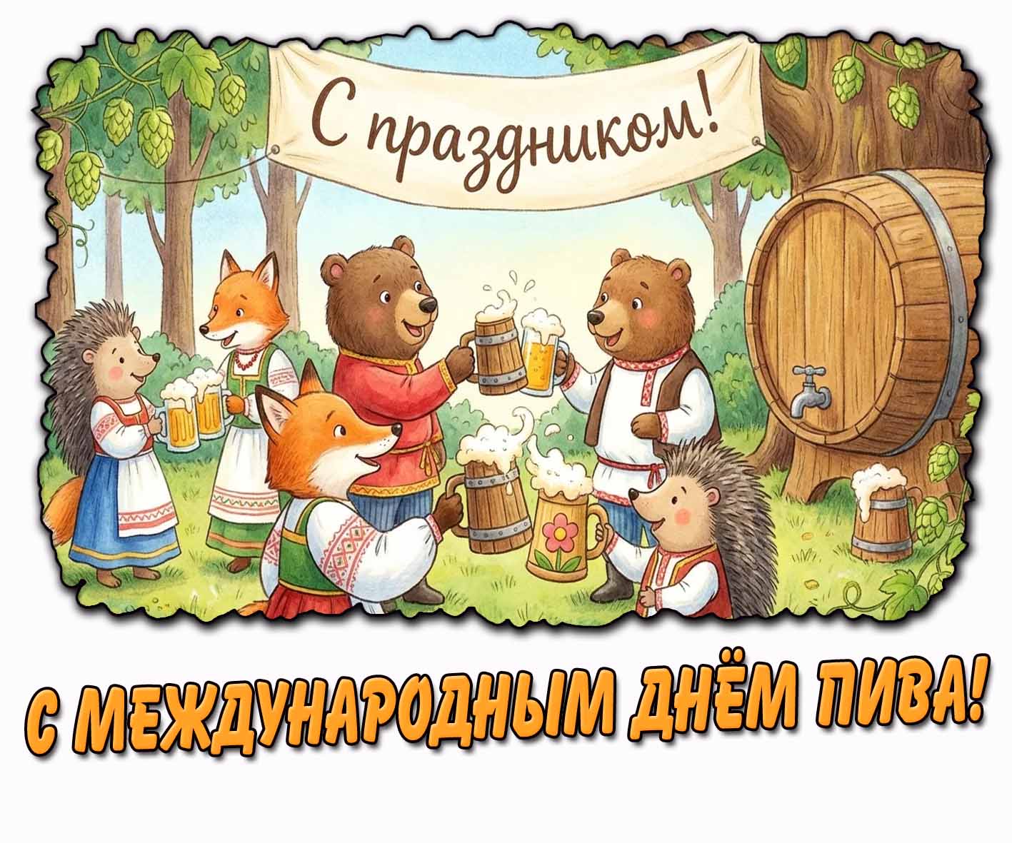 Мультяшная картинка "С Международным днём пива! С праздником!"