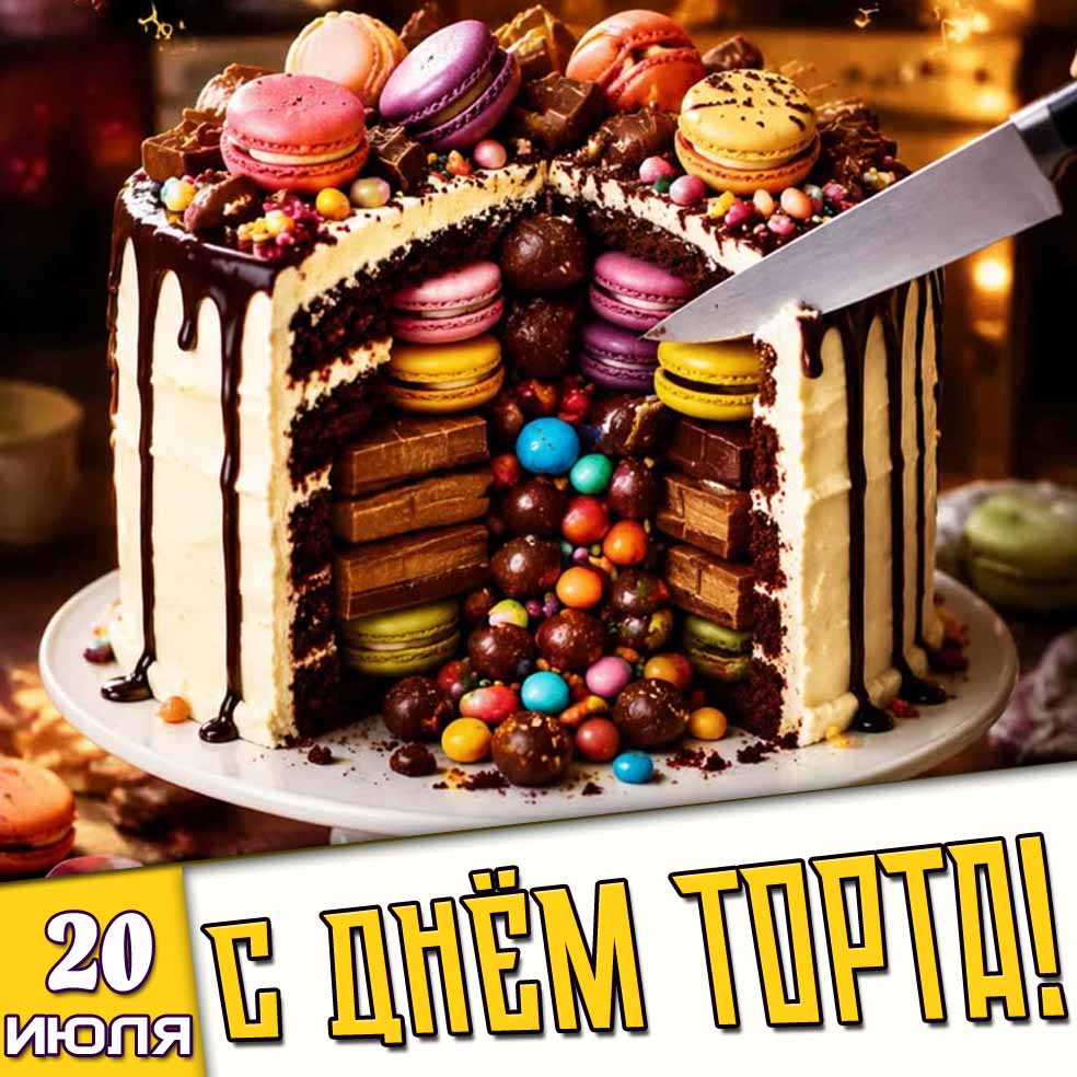Открытка 20 июля - с днём торта!