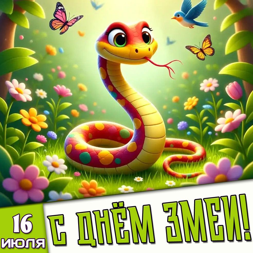 Открытка 16 июля - с днём змеи!