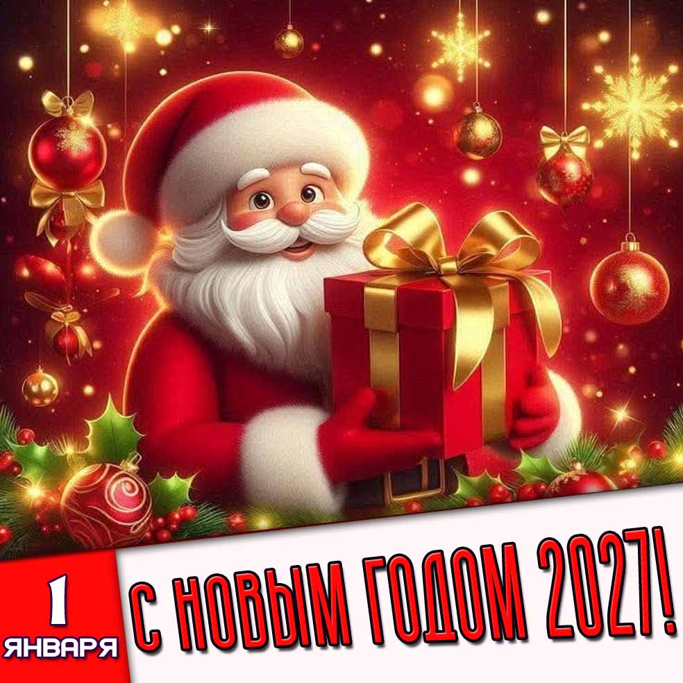 Открытка 1 января - с Новым годом 2027!