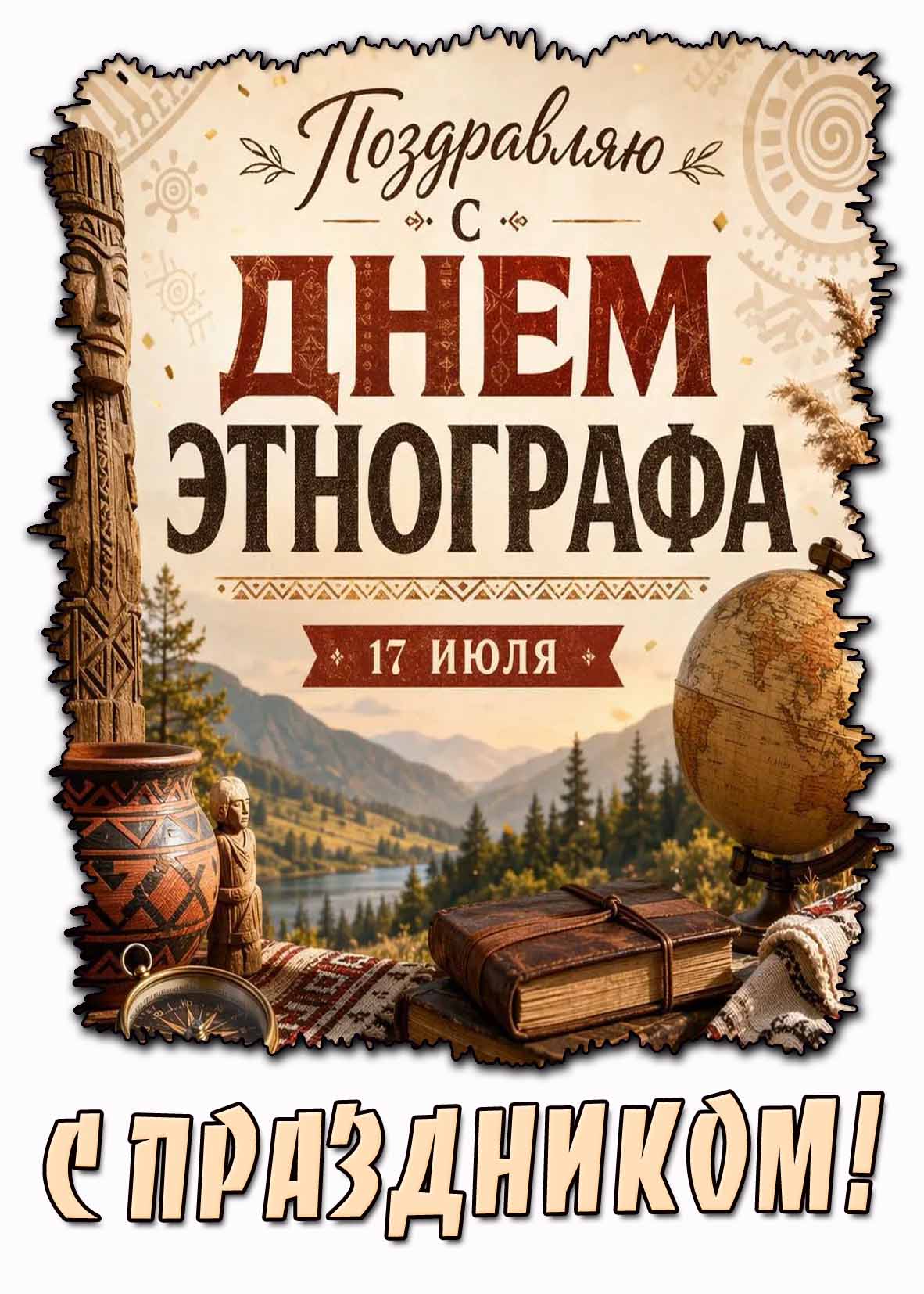 Открытка "Поздравляю с днём этнографа! С праздником!" - 17 июля
