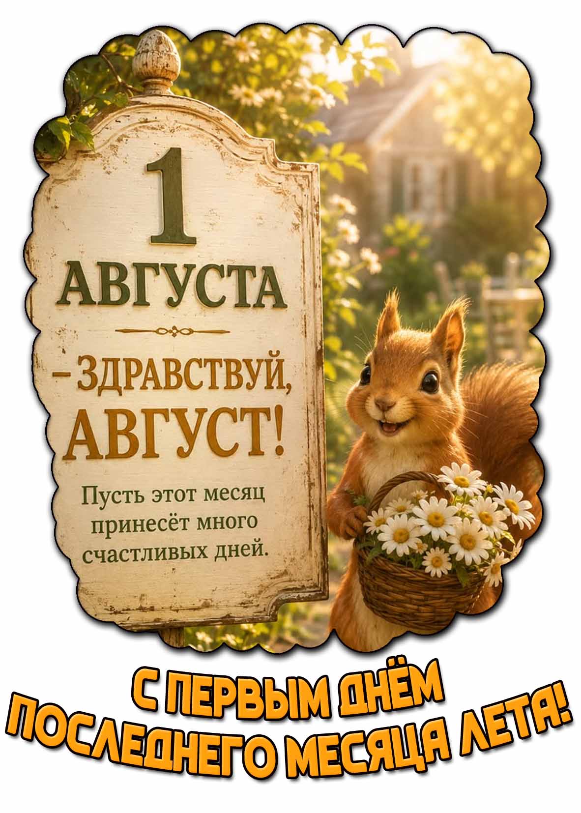 Открытка "1 августа - здравствуй август! Пусть этот месяц принесёт много счастливых дней! С первым днём последнего месяца лета!"