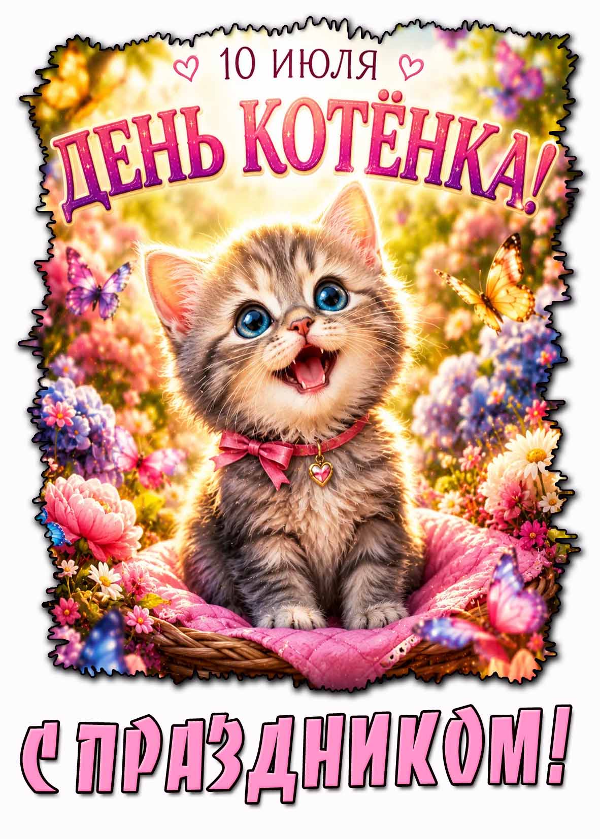 Открытка 10 июля - день котёнка! С праздником!
