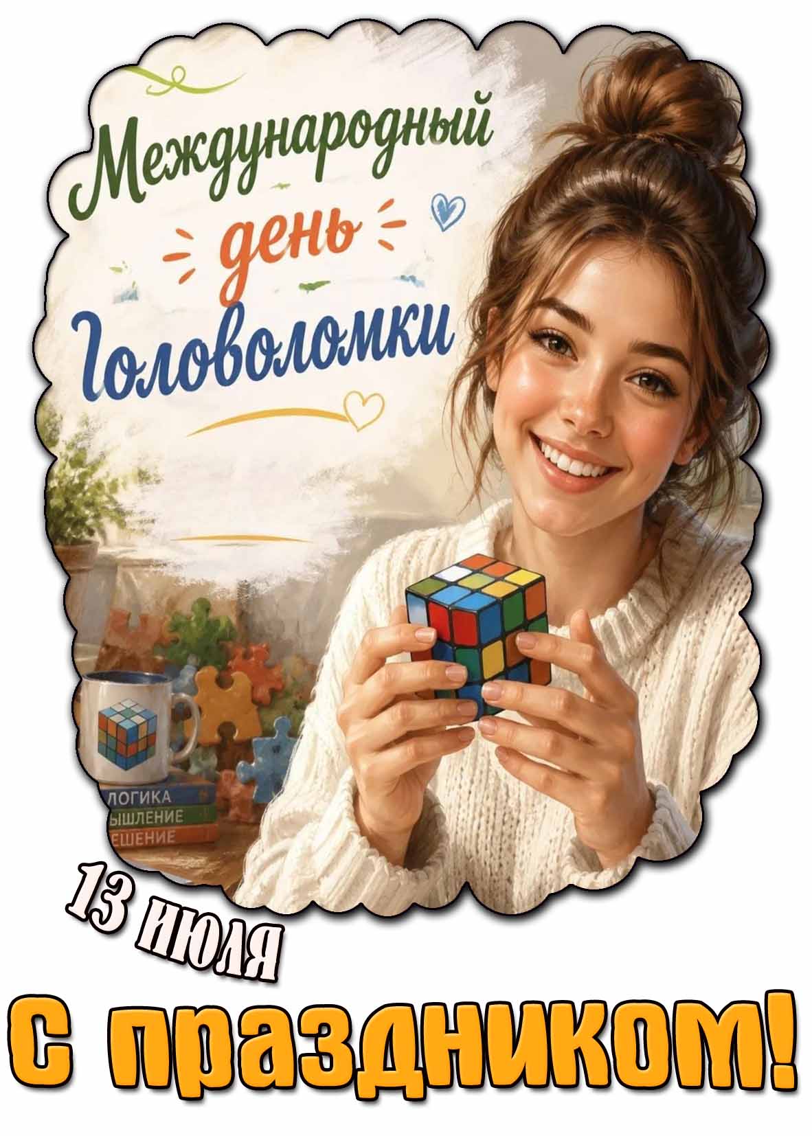 Открытка 13 июля - Международный день головоломки! С праздником!
