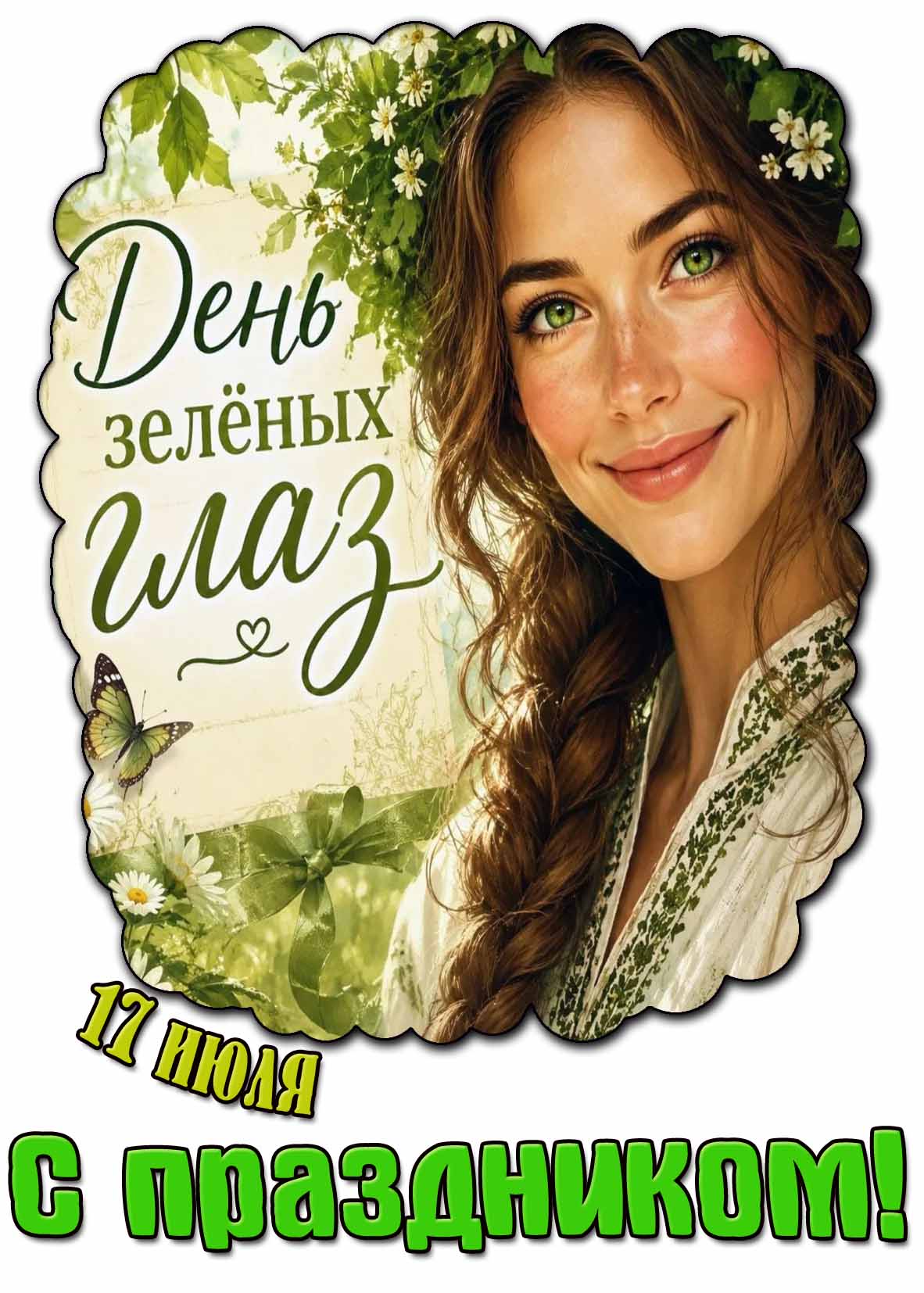 Открытка 17 июля - день зелёных глаз! С праздником!