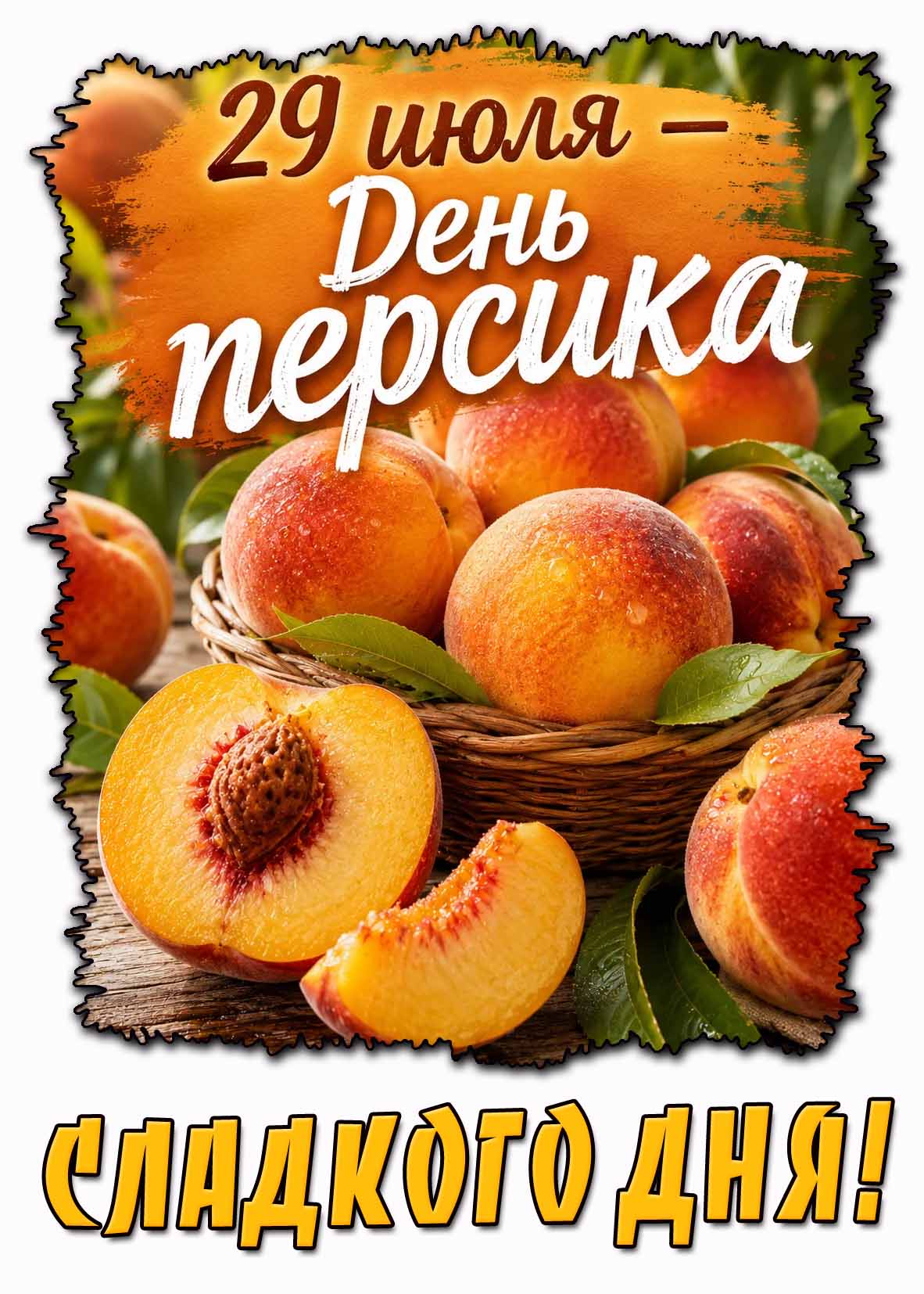 Открытка 29 июля - день персика! Сладкого дня!