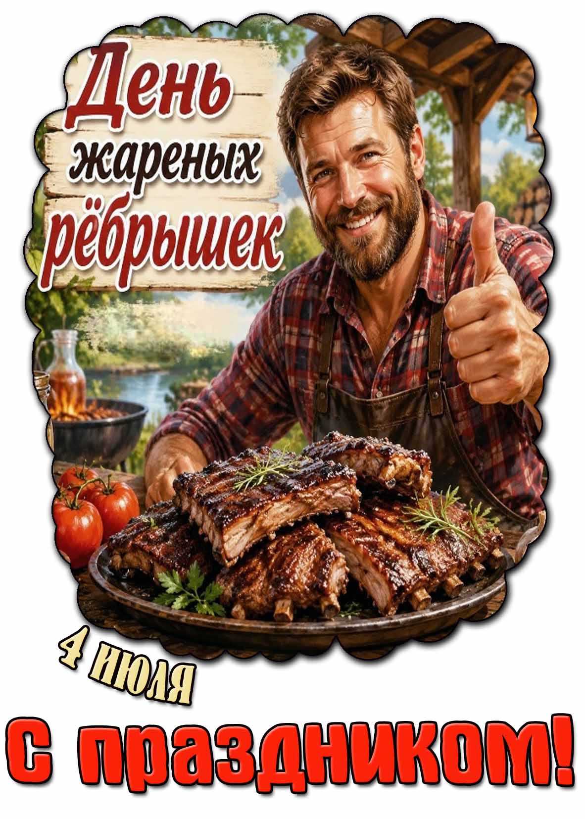 Открытка 4 июля - день жареных рёбрышек! С праздником!