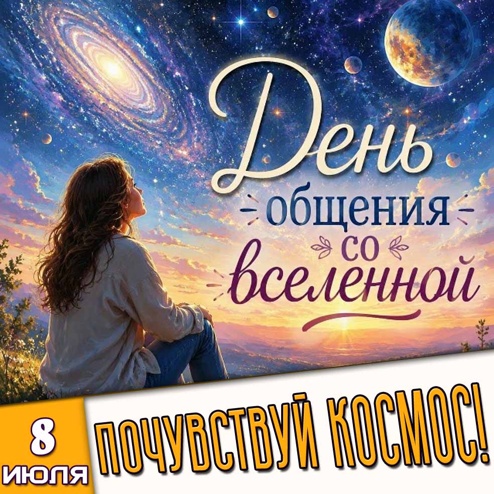 Открытка 8 июля - день общения со Вселенной! Почувствуй космос!