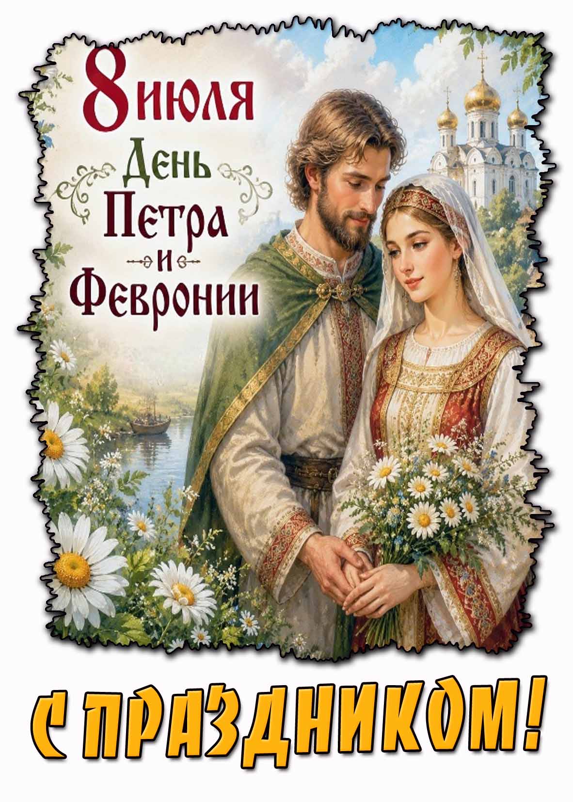Открытка 8 июля - день Петра и Февронии! С праздником!