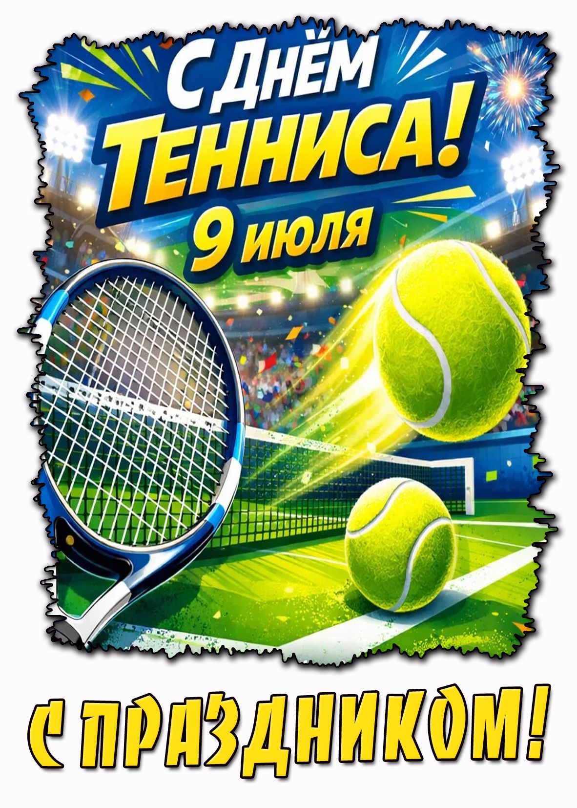 Открытка 9 июля - с днём тенниса! С праздником!