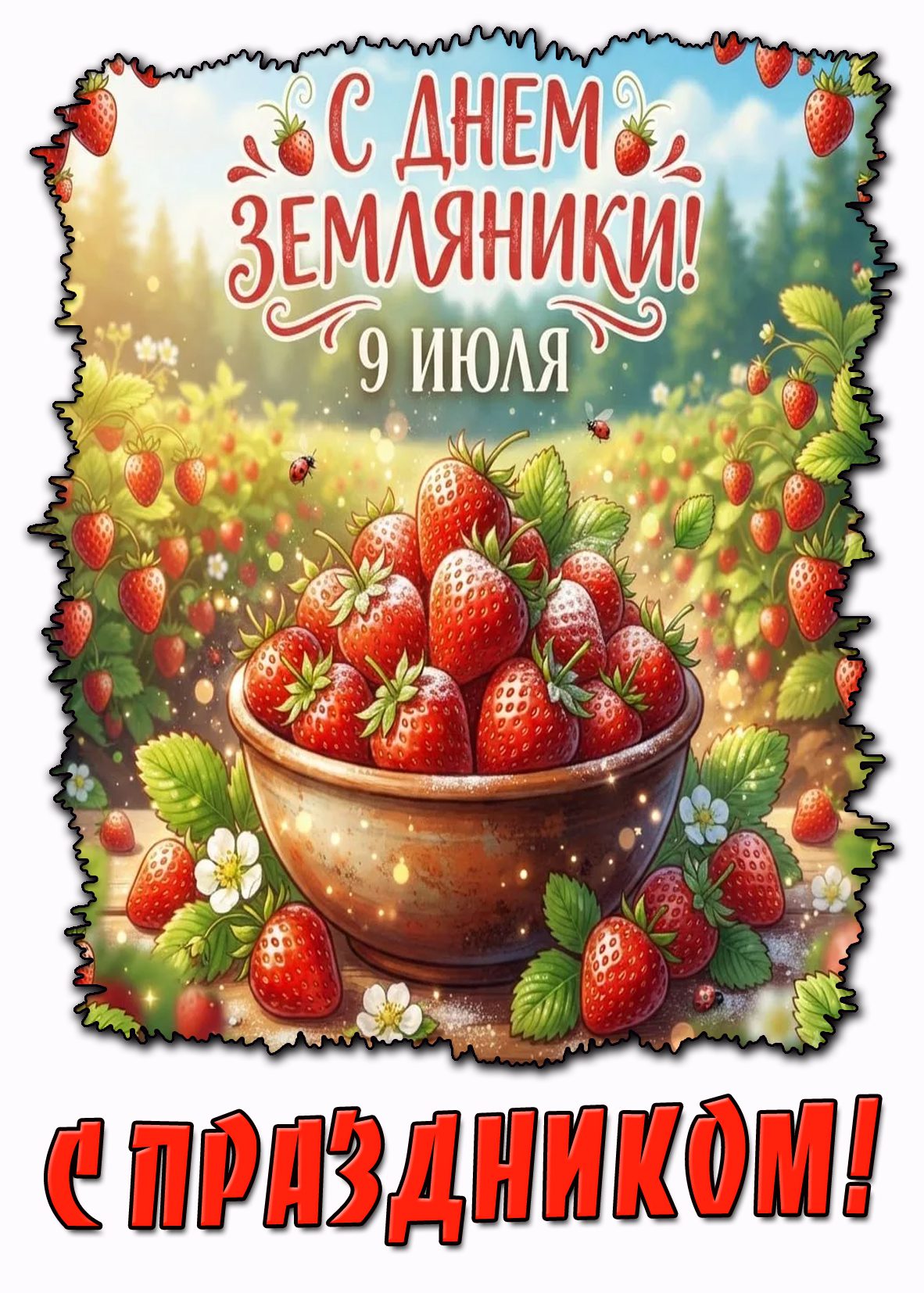 Открытка 9 июля - с днём земляники! С праздником!