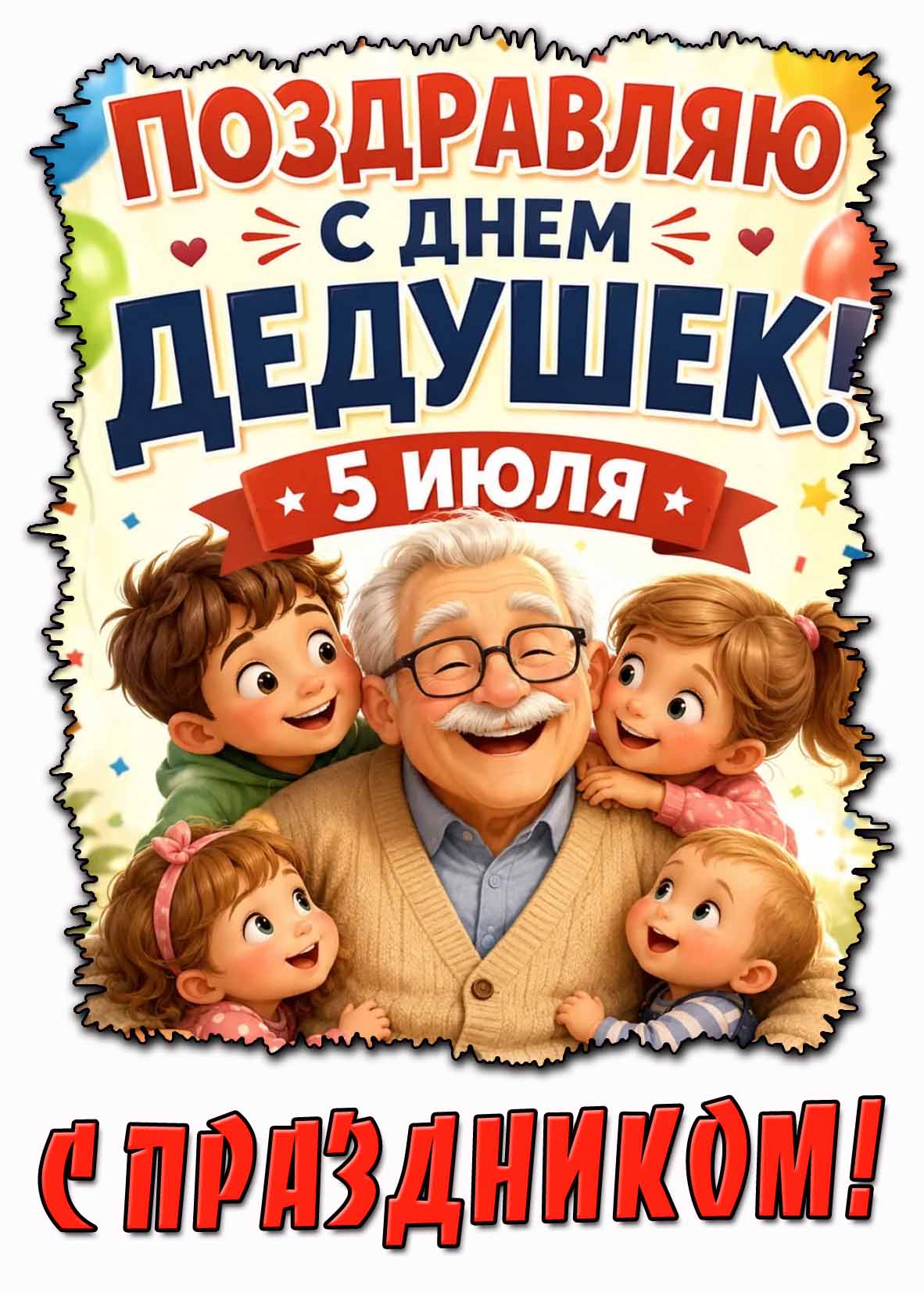 Открытка "Поздравляю с днём дедушек! С праздником!" - 5 июля