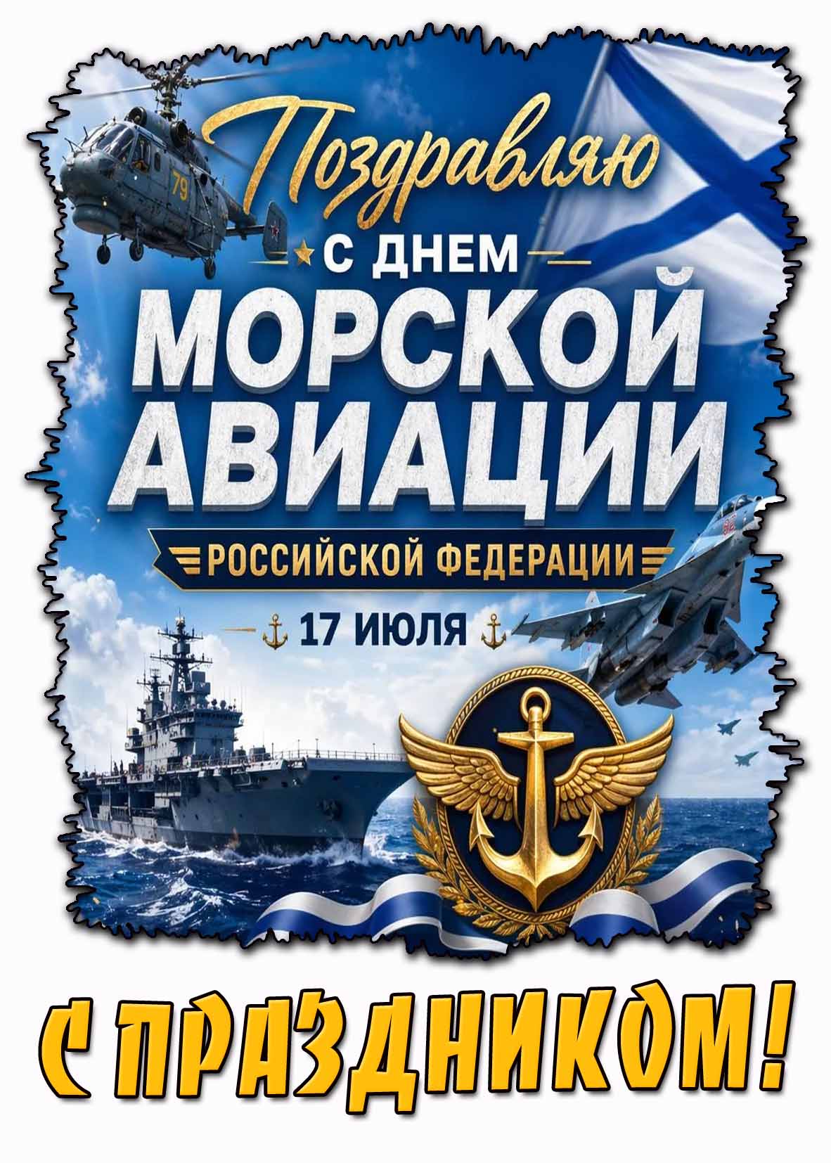 Открытка "Поздравляю с днём морской авиации Российской Федерации! С праздником!" - 17 июля