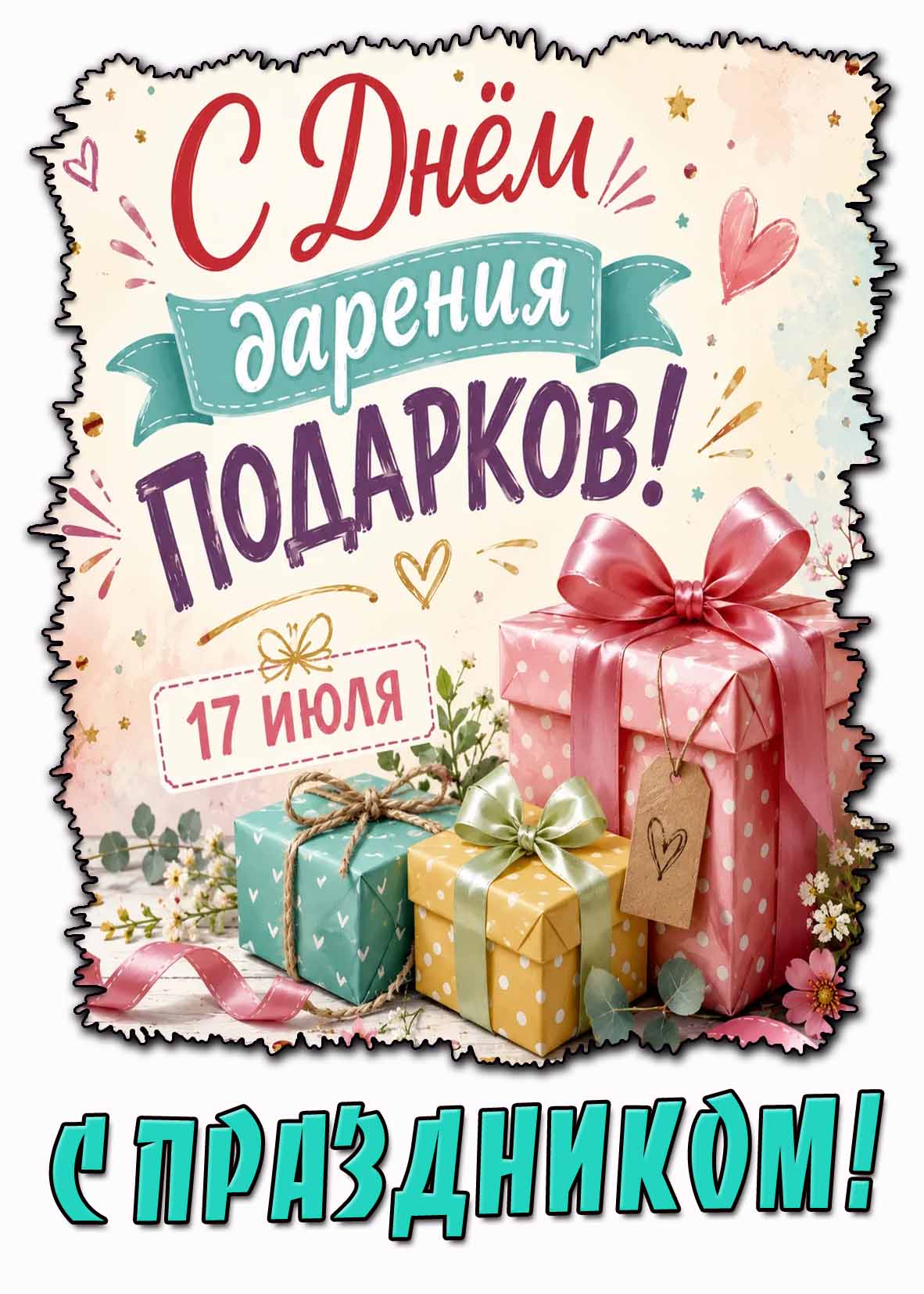 Открытка "С днём дарения подарков! С праздником!" - 17 июля