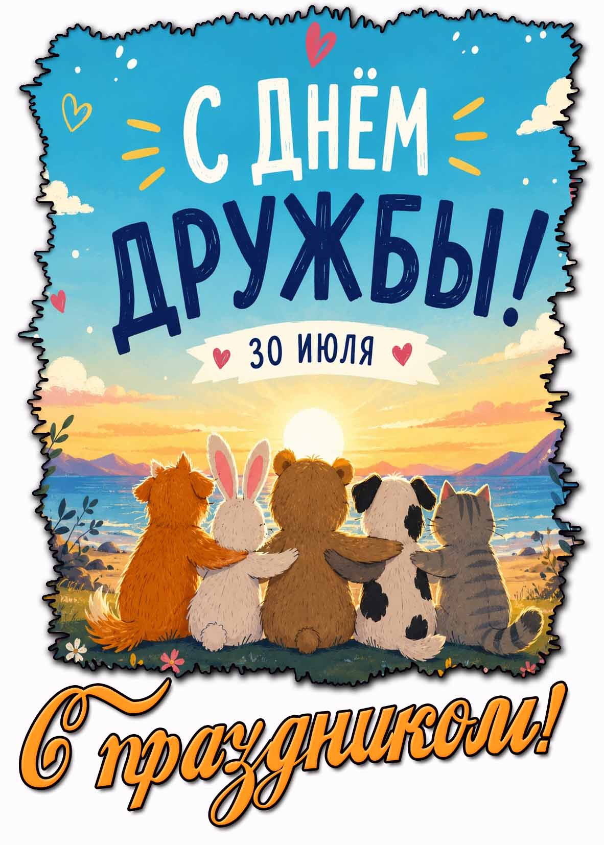 Открытка "С днём дружбы! С праздником!" - 30 июля