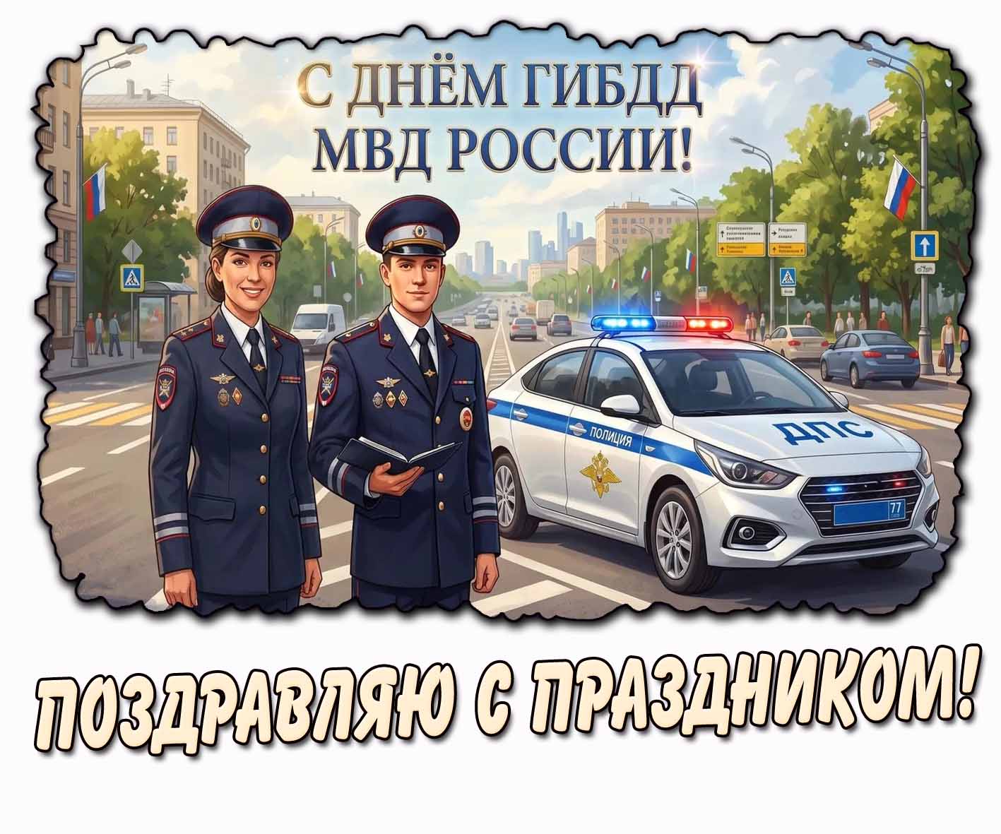 Открытка "С днём ГИБДД МВД России! Поздравляю с праздником!"