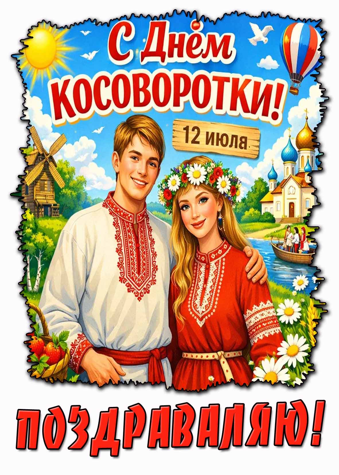 Открытка С днём косовортки! Поздравляю! -12 июля