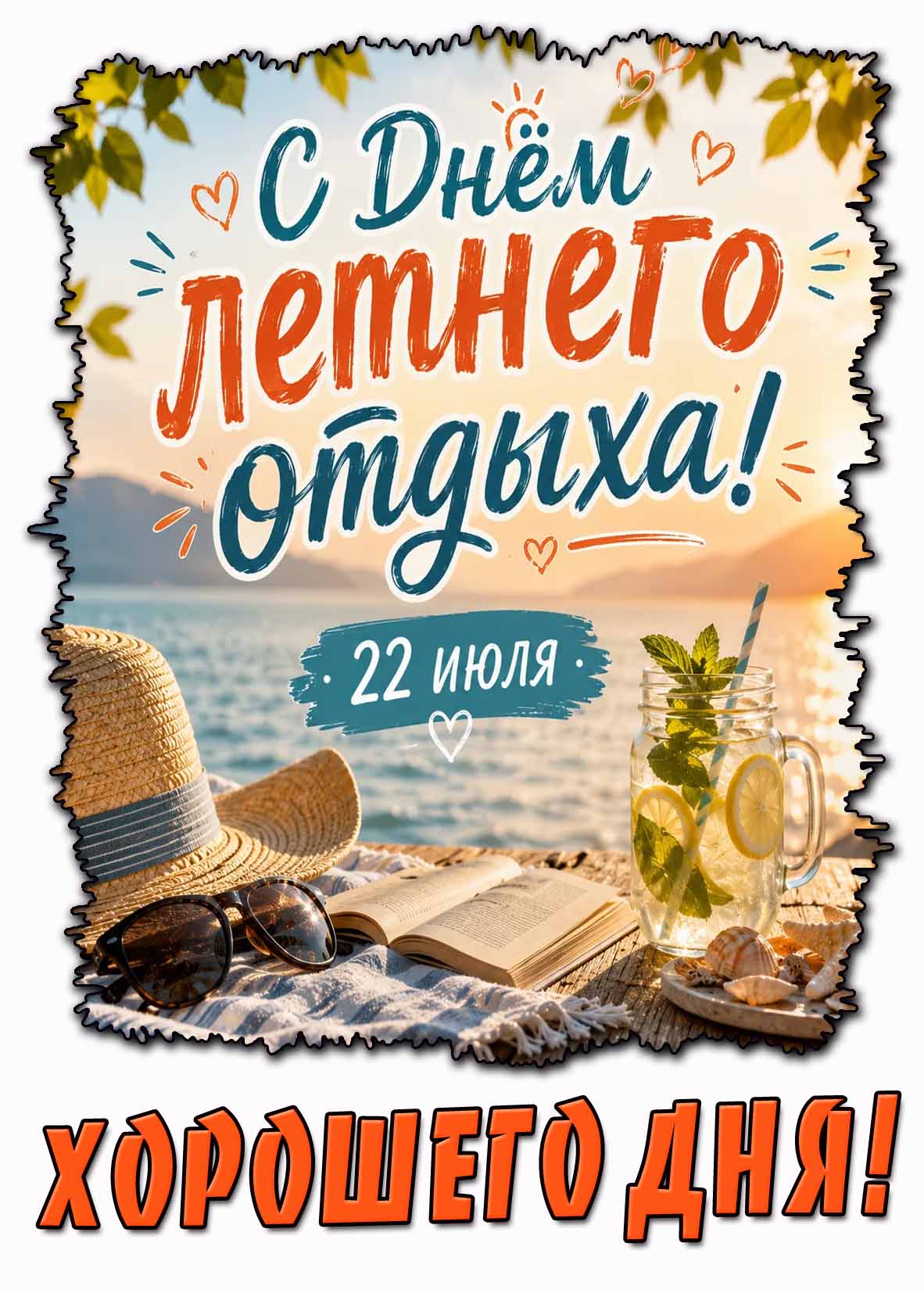 Открытка "С днём летнего отдыха! Хорошего дня!" - 22 июля