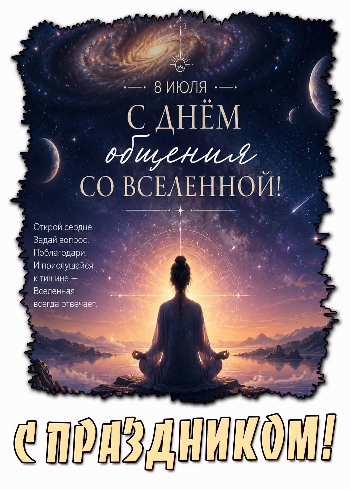 Открытка "С днём общения со вселенной! С праздником!" - 8 июля