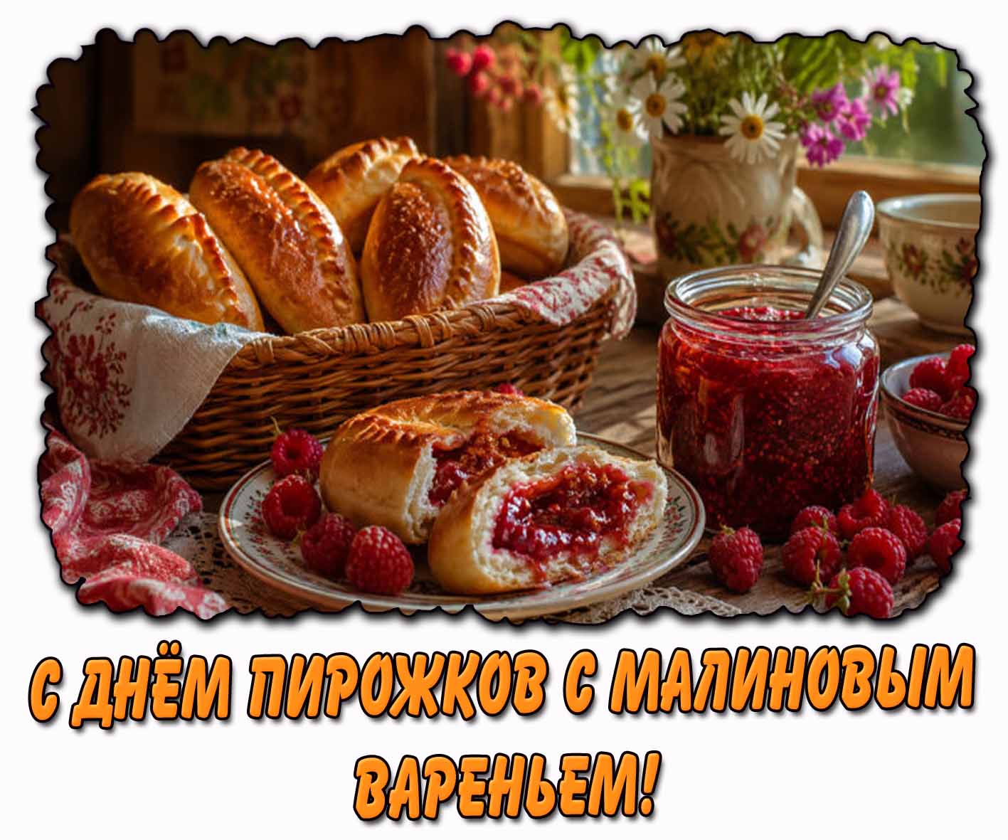 Красивая открытка с днём пирожков с малиновым вареньем