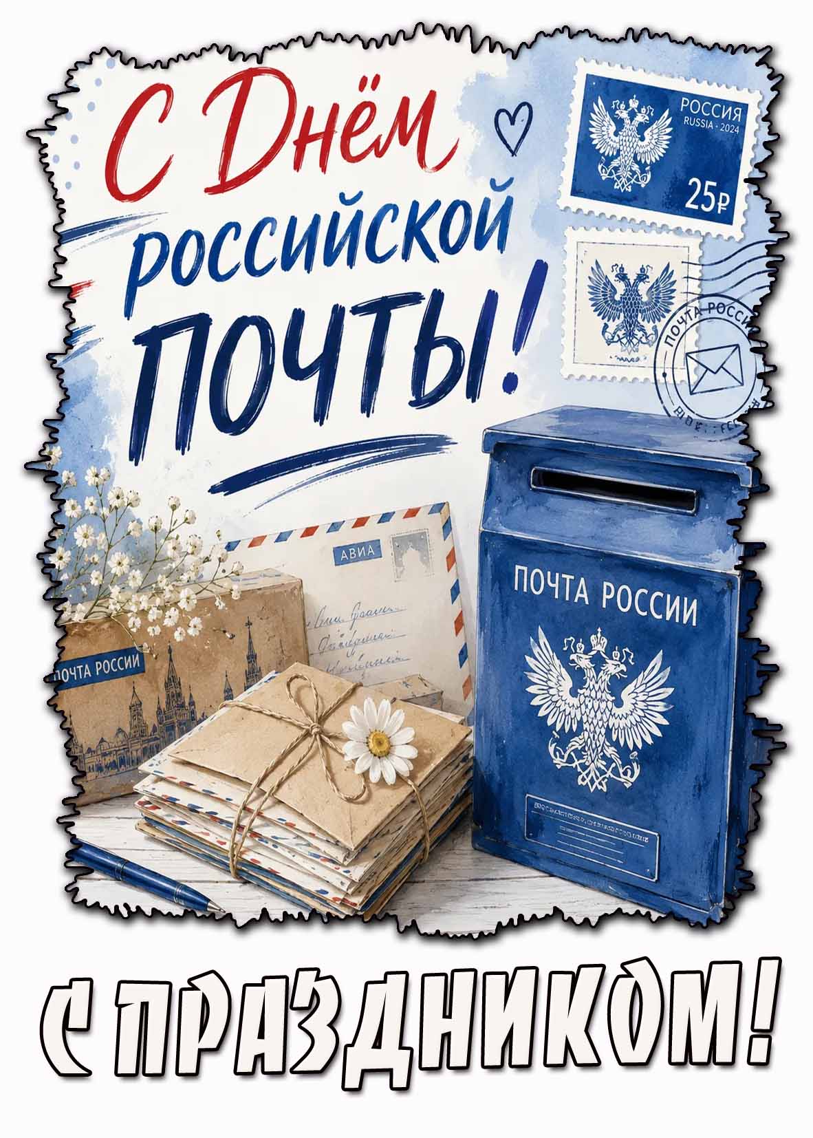 Открытка "С днём российской почты! С праздником!"