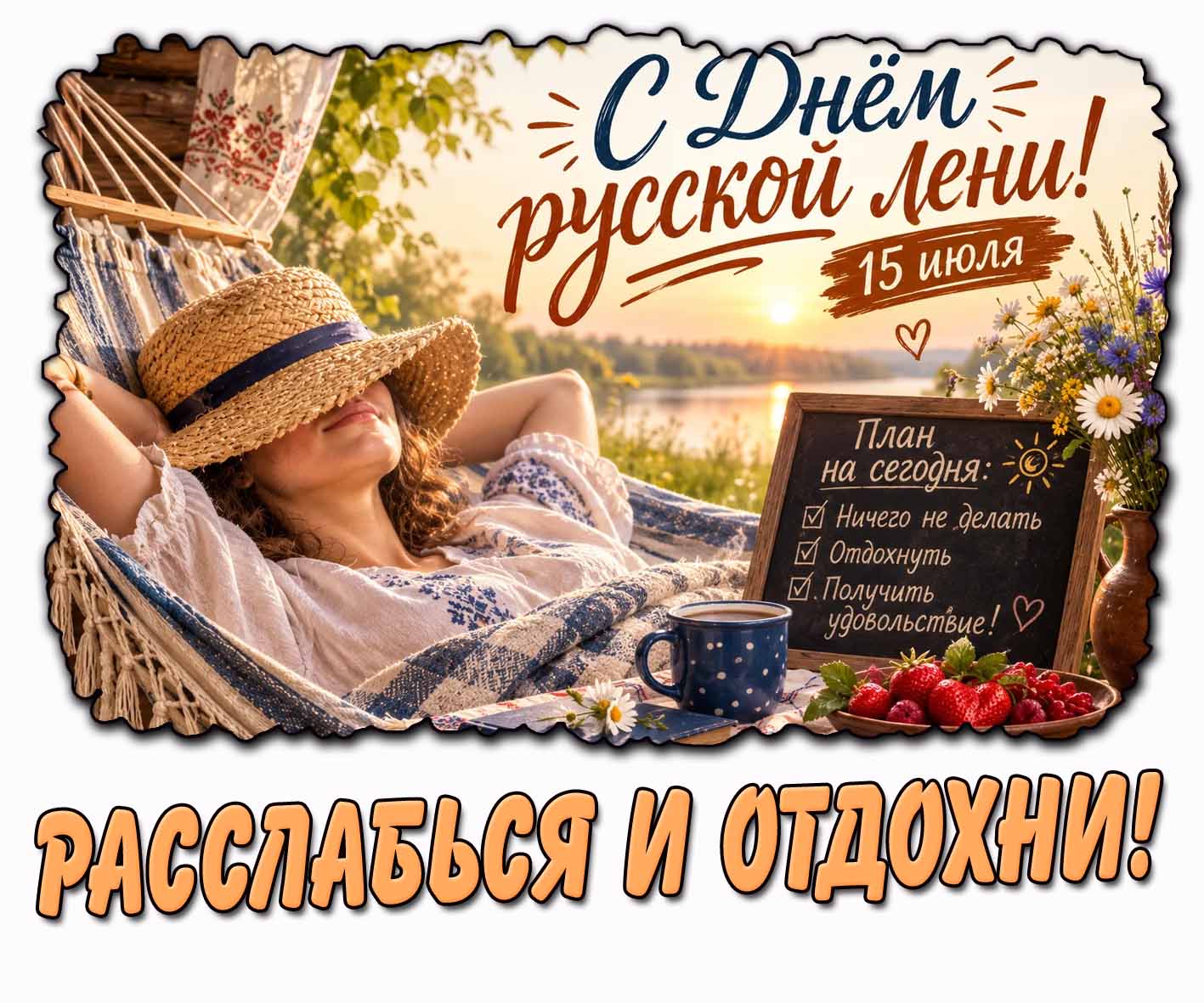 Открытка "С днём русской лени! Расслабься и отдохни!"
